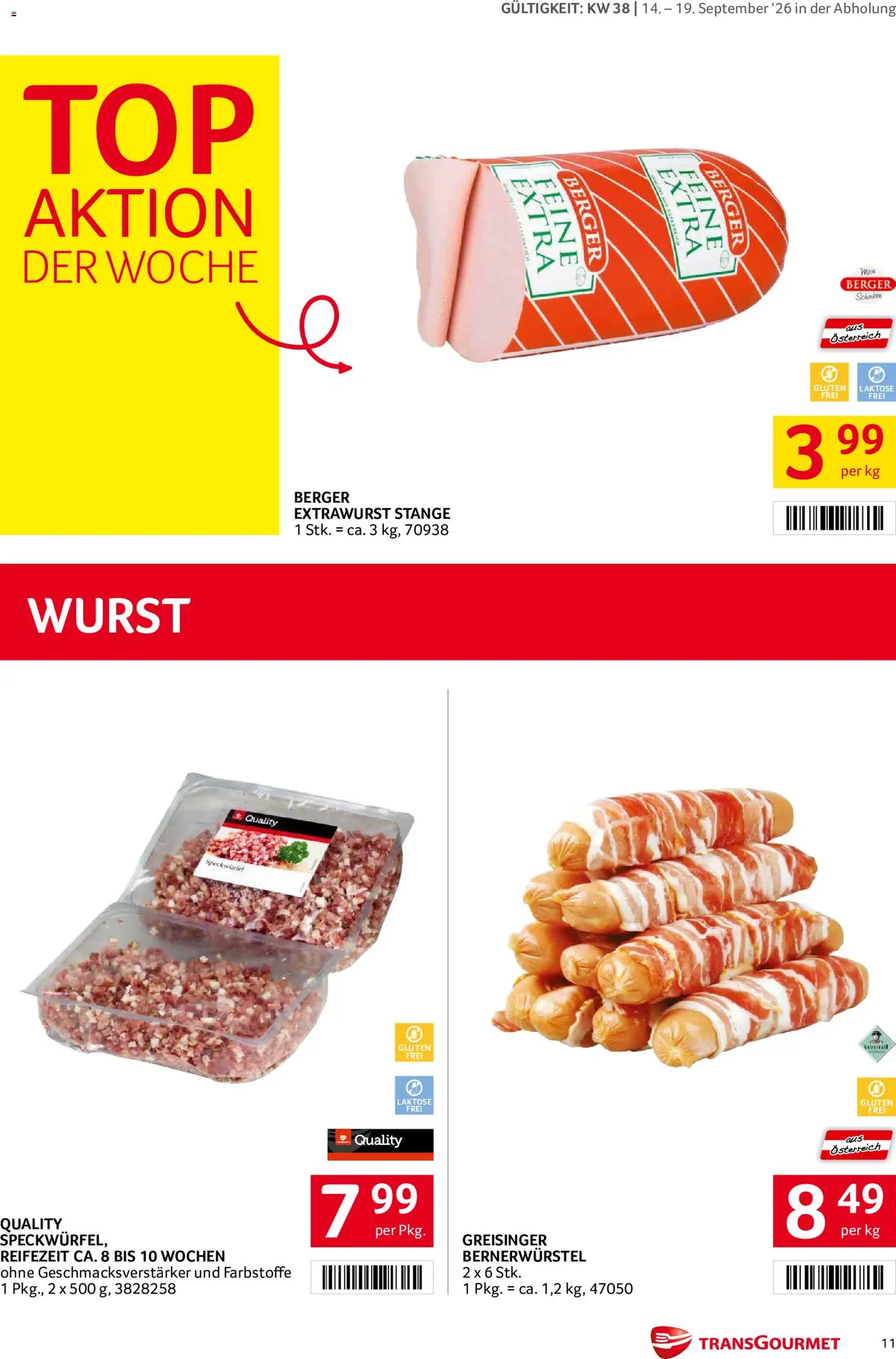 Transgourmet Flugblatt gültig ab 14.09.2026 | Seite: 11 | Produkte: Wurst