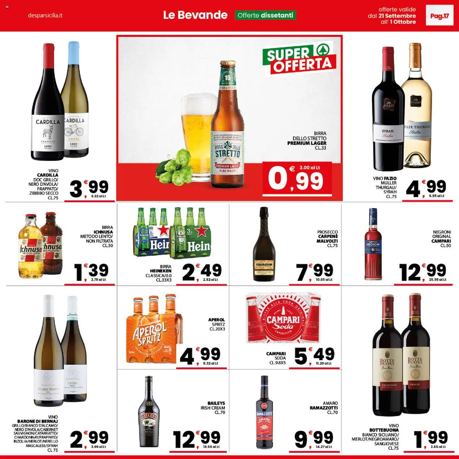 Volantino Despar del 21/09/2026 | Pagina: 17 | Prodotti: Campari, Baileys, Aperol, Birra Ichnusa