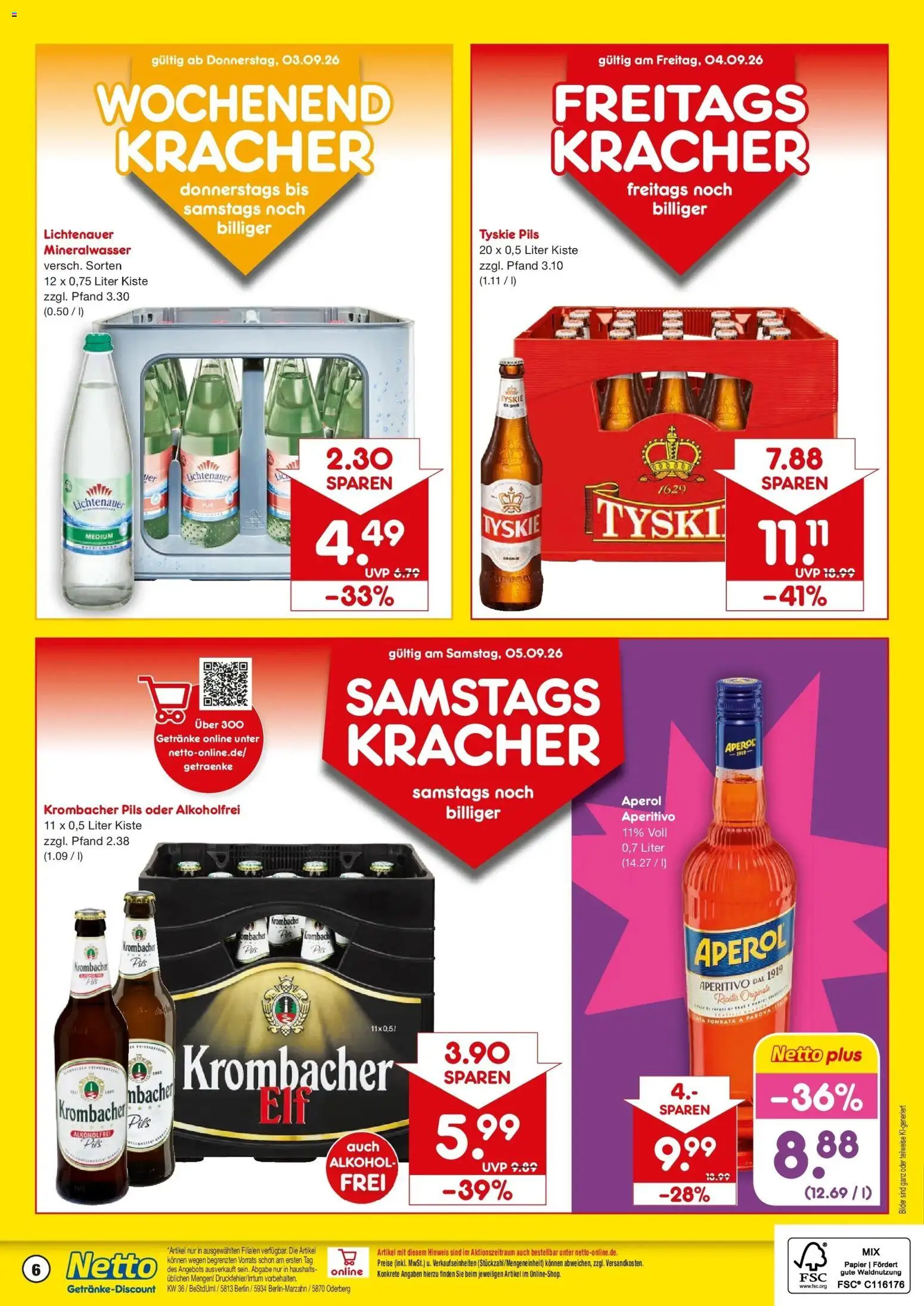 Netto Marken-Discount Prospekt Oderberg – gültig ab 31.08.2026 | Seite: 6 | Produkte: Tyskie, Mineralwasser, Bilder, Aperol