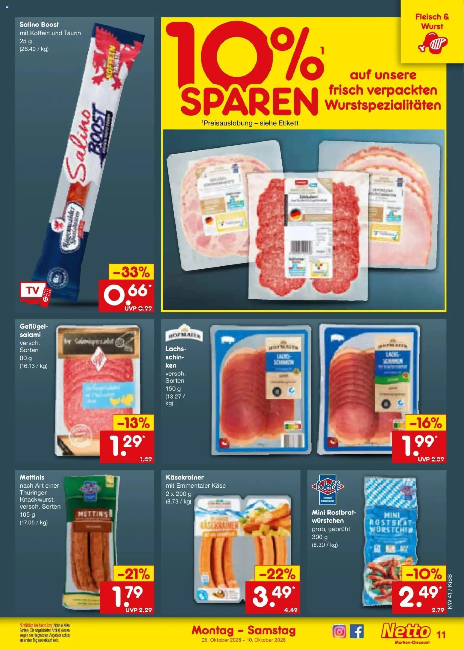 Netto Marken-Discount Prospekt Nürnberg – gültig ab 05.10.2026 | Seite: 11 | Produkte: Käse, Käsekrainer, Lachs, Wurst