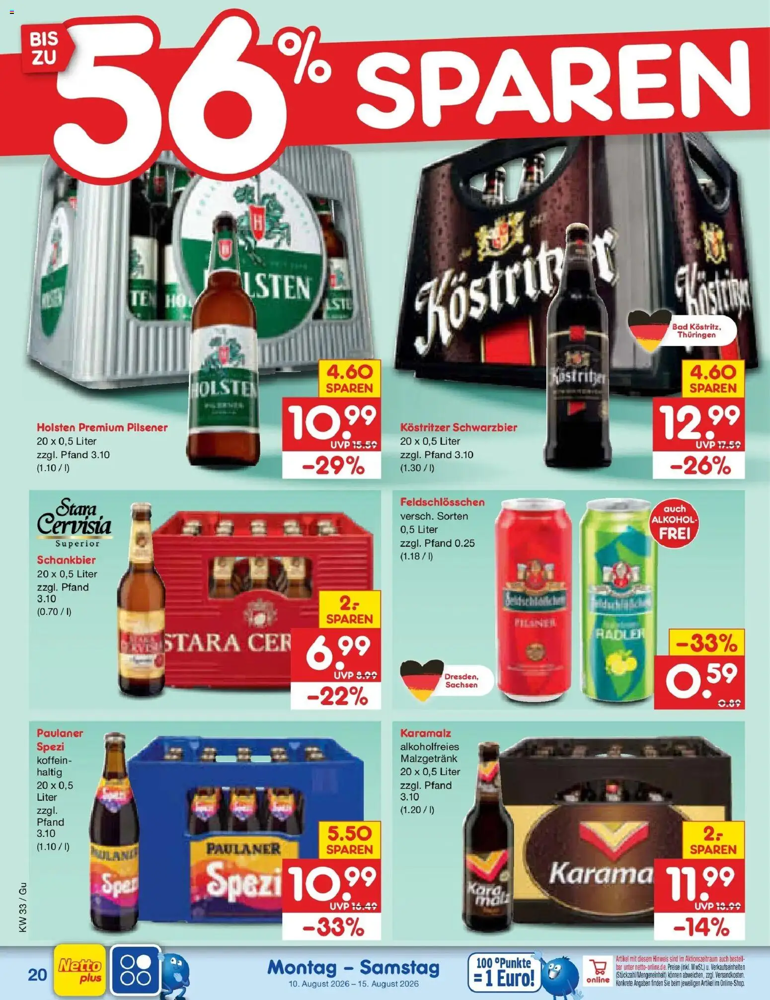 Netto Marken-Discount Prospekt Augustusburg (ab 10.08.2026) » Angebote | Seite: 28 | Produkte: Kostritzer, Bad, Alkohol, Paulaner
