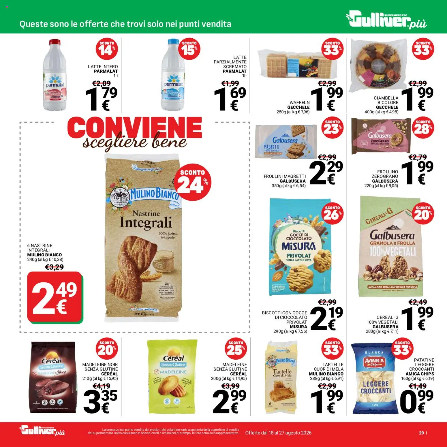 Volantino Gulliver del 18/08/2026 | Pagina: 29 | Prodotti: Cioccolato, Latte, Noci, Frollini