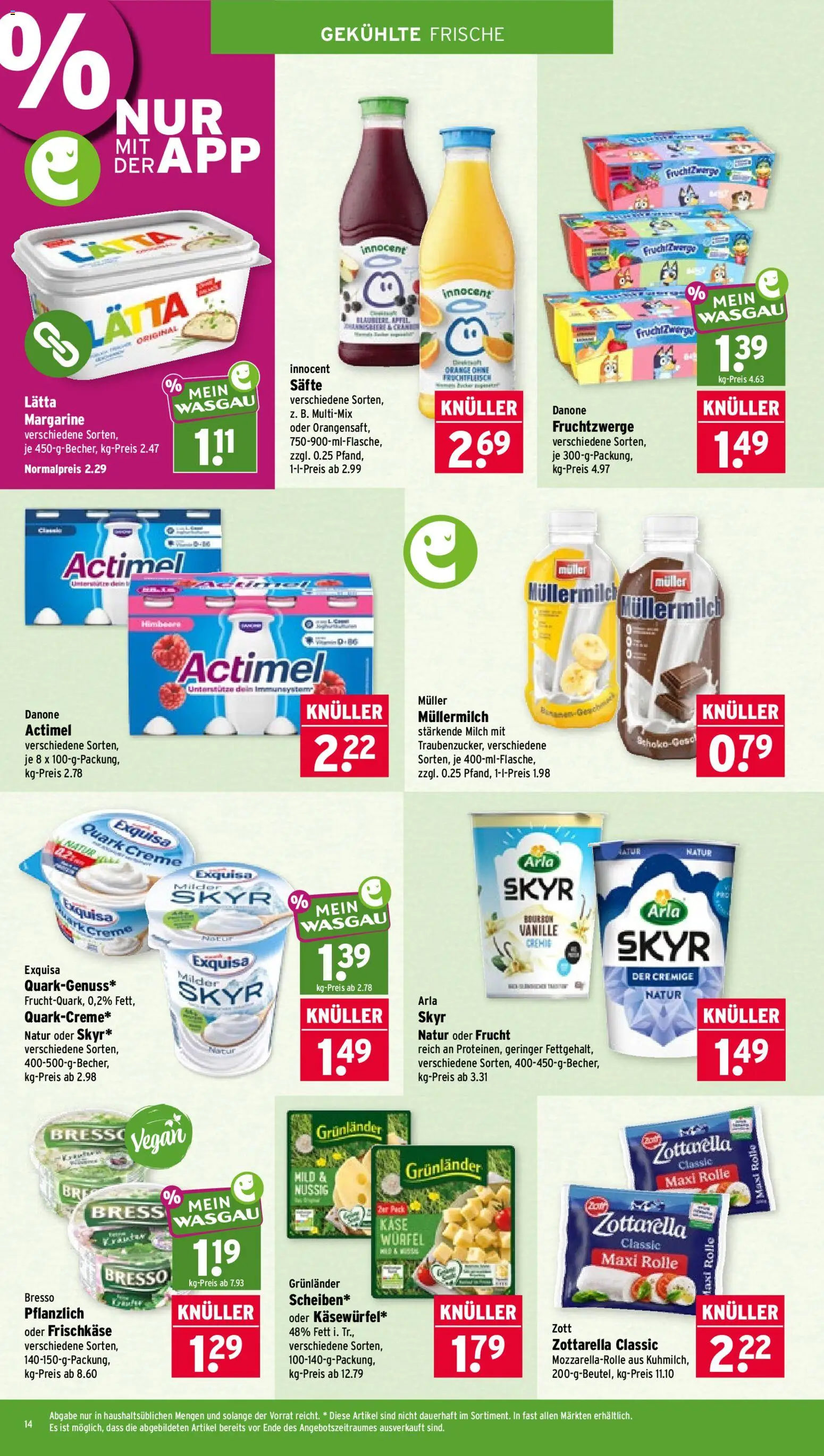 Wasgau Prospekt – gültig ab 21.09.2026 | Seite: 14 | Produkte: Actimel, Milch, Lätta, Frischkase