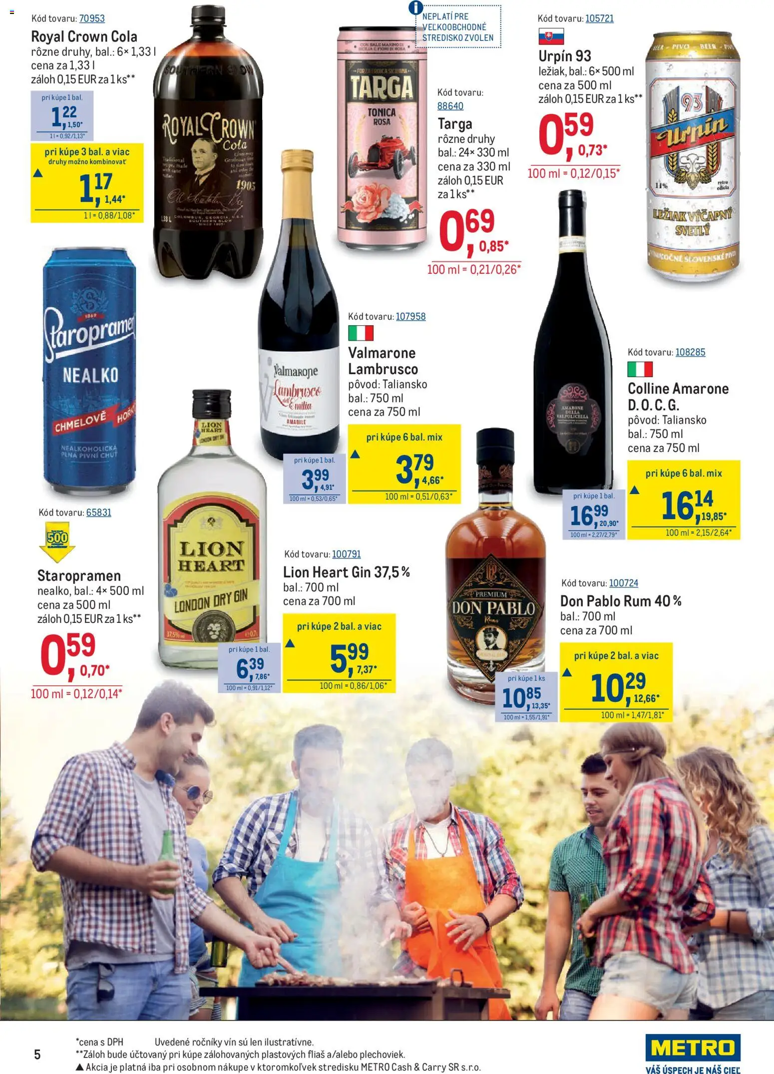 Nové Metro akcie – leták je platný od 29.07.2026 | Strana: 5 | Produkty: Staropramen, Gin, Cola, Rum