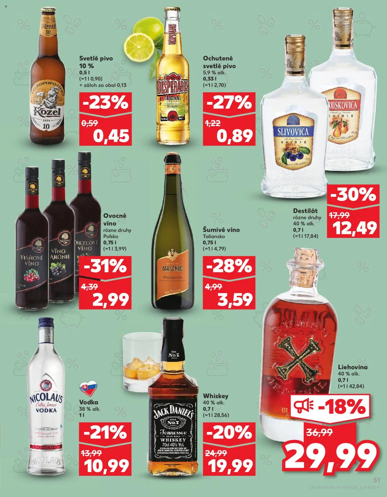 Kaufland SK akciós ujság - amely érvényes a következő dátumtól: 2026.03.05. | Oldal: 51 | Termékek: Whiskey, Prosecco, Jack Daniel’s, Vodka