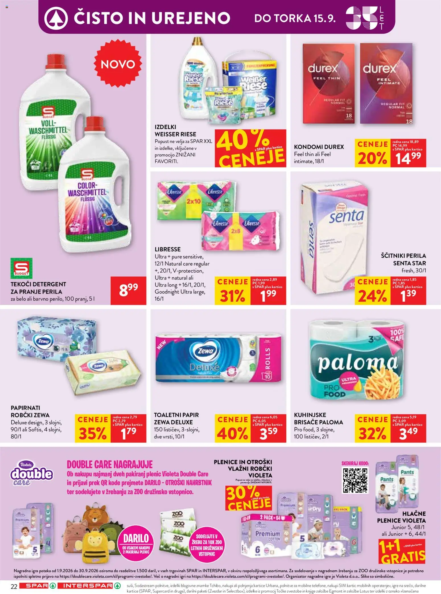 Novi Spar katalog ponudbe – veljaven od 09.09.2026 | Stran: 39 | Izdelki: Plenice, Igra, Kondomi, Robčki