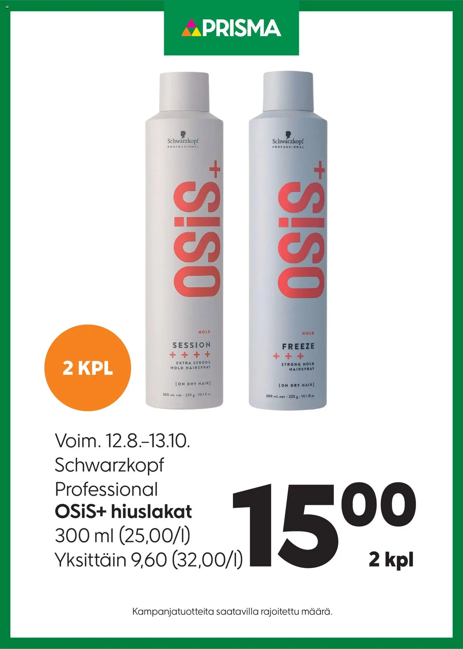 Prisma tarjoukset Osis+ hiuslakat – voimassa 12/08/2026 alkaen | Sivu: 1