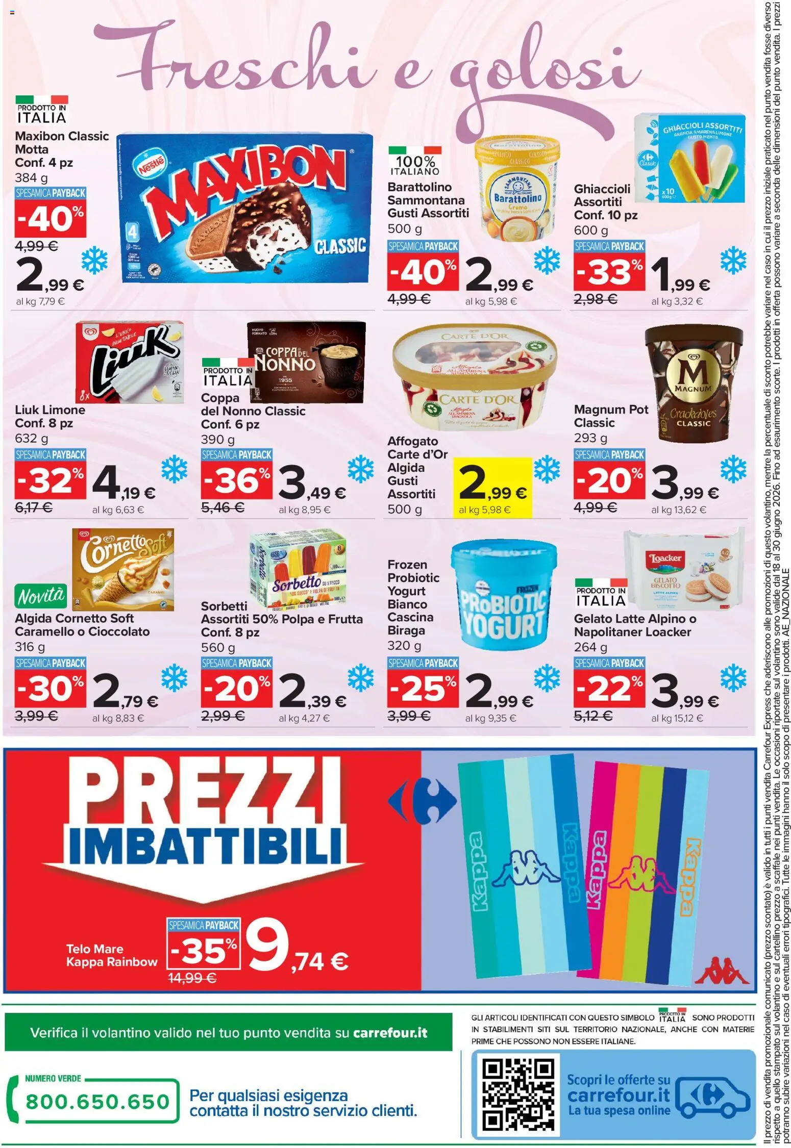 Volantino Carrefour del 18.06.2026 | Pagina: 14 | Prodotti: Cioccolato, Sorbetto, Latte, Arancia