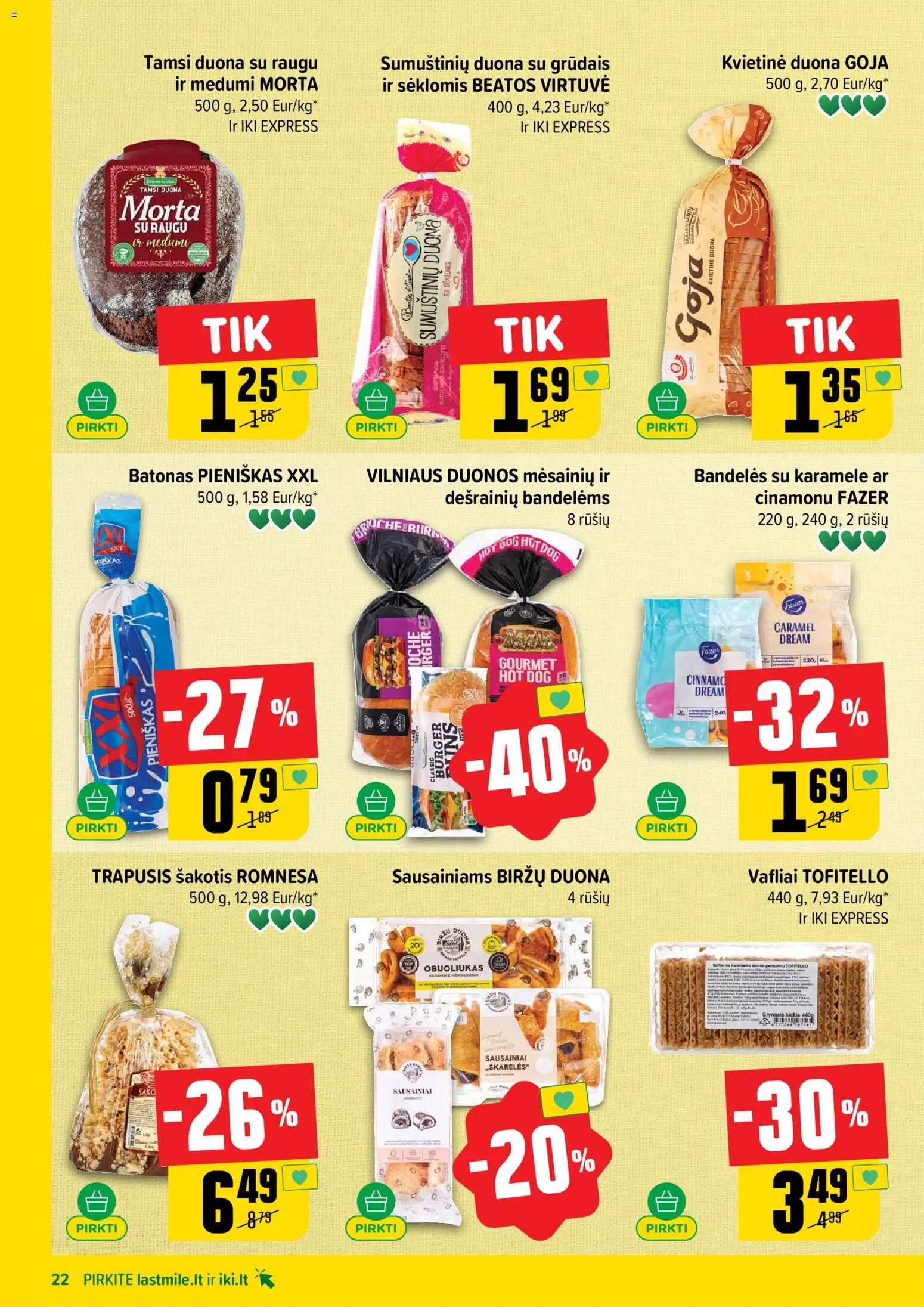 IKI akcijos nuo 2026.09.07 | Puslapis: 22 | Prekių: Sausainiai, Batonas, Bandelės, Duona