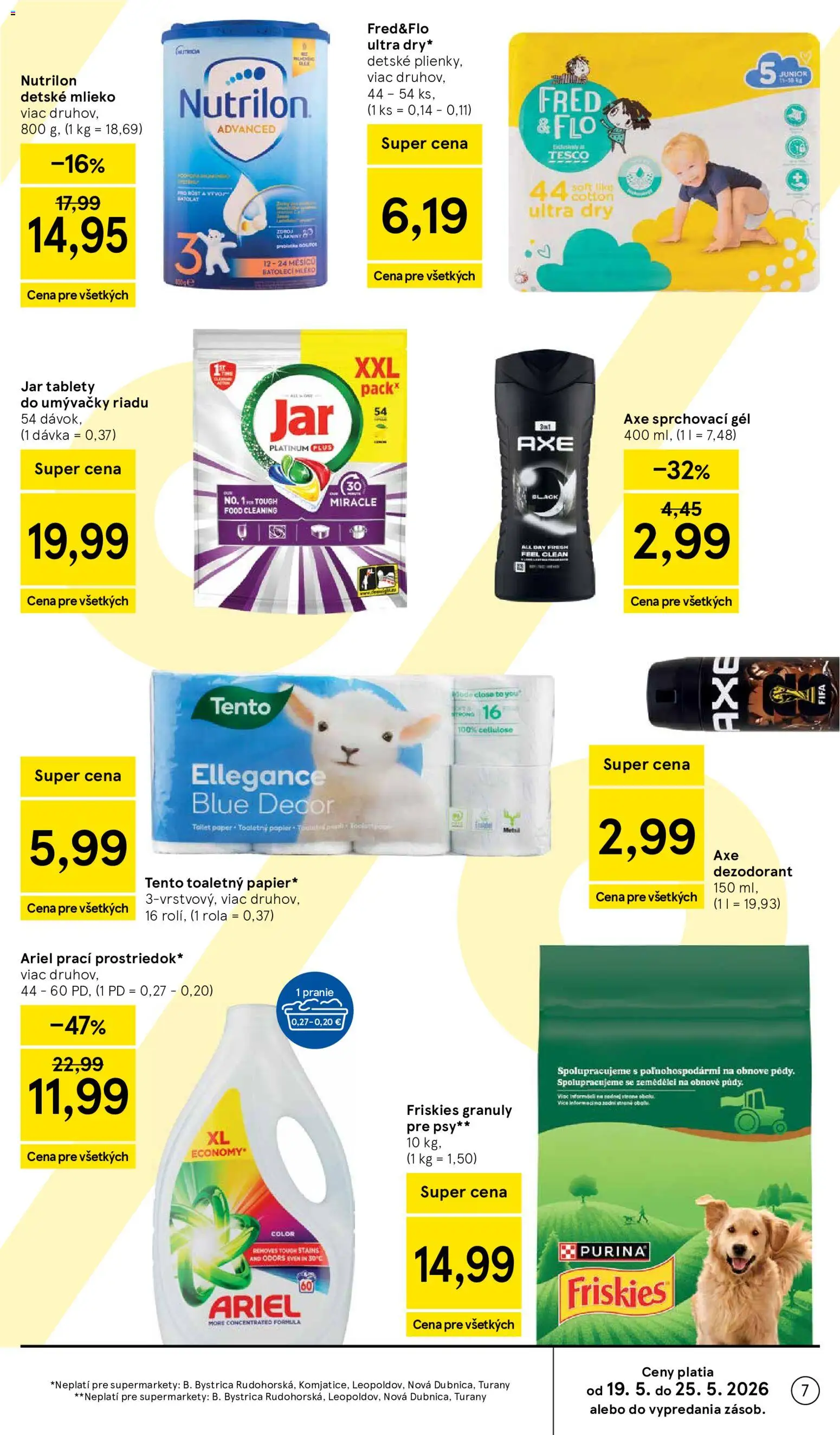 Nové Tesco akcie – leták je platný od 20.05.2026 | Strana: 7 | Produkty: Mlieko, Toaletný papier, Dezodorant, Jar