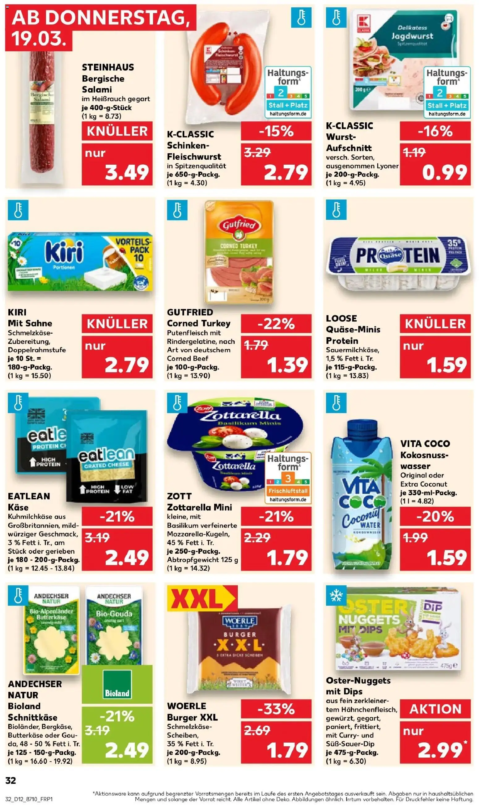 Kaufland Prospekt Alsdorf	 – gültig ab 19.03.2026 | Seite: 32 | Produkte: Mozzarella, Wasser, Wurst, Sahne