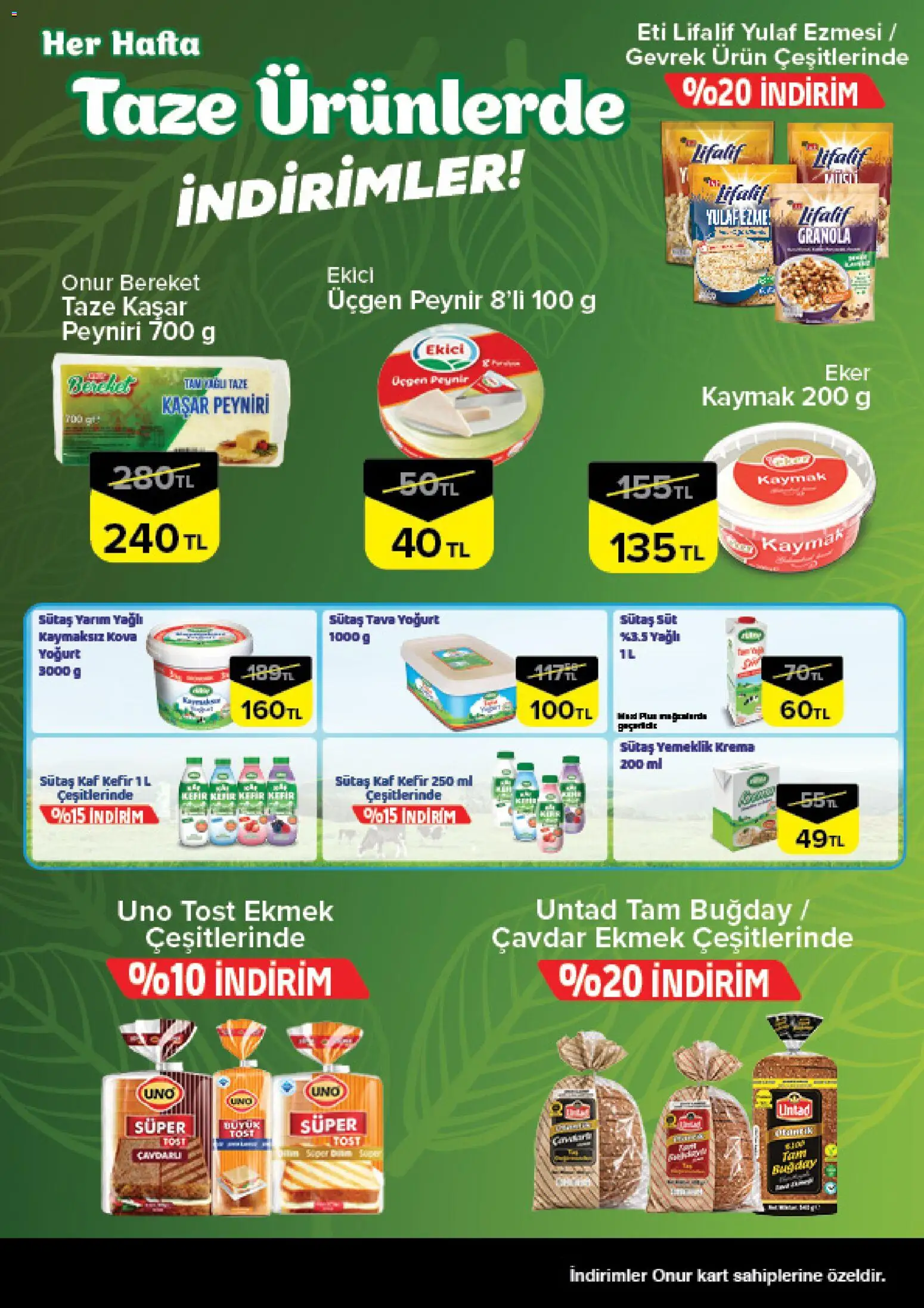 Onur Market - Taze Ürünlerde İndirimler - 09 Temmuz 2026 tarihinden itibaren geçerlidir | Sayfa: 3 | Ürünler: Kefir, Yoğurt, Ekmek, Ekici