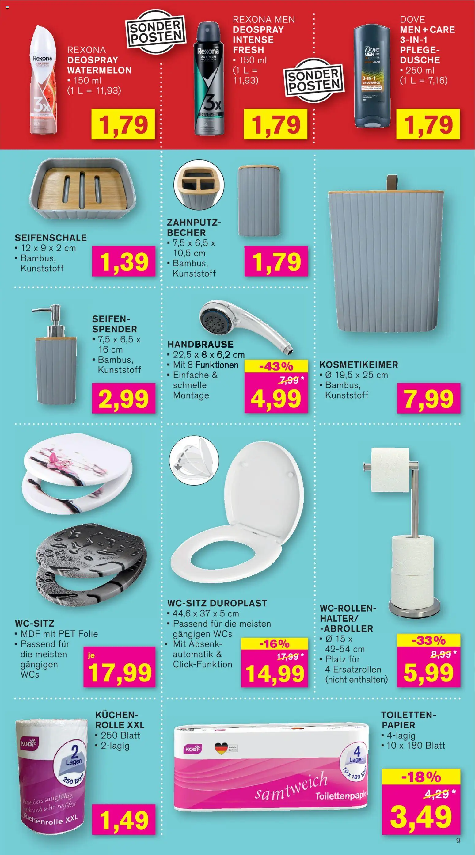 KODi Prospekt 	 – gültig ab 04.05.2026 | Seite: 9 | Produkte: Dusche, Deospray, Toilettenpapier, Küchenrolle