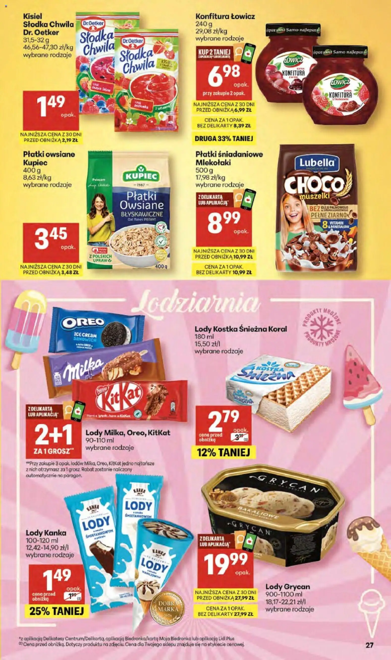 Delikatesy Centrum gazetka od 09.04.2026 | Strona: 27 | Produkty: Lody Grycan, Płatki śniadaniowe, Sandwich, Płatki