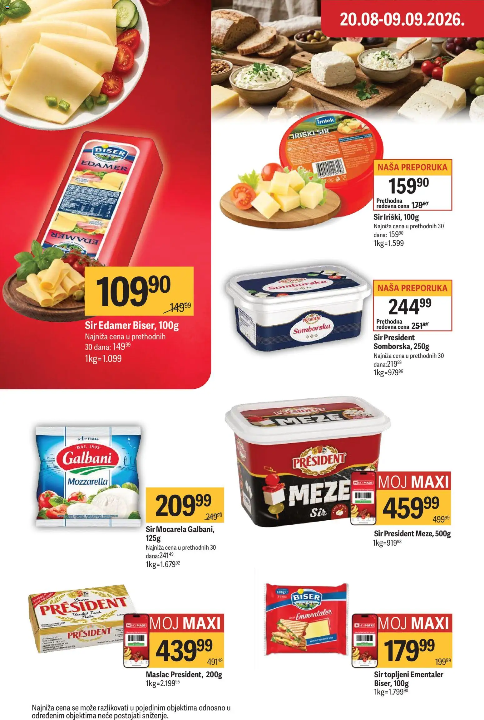 Maxi katalog - važi od 27.08.2026 | Strana: 14 | Proizvode: Maslac, Ementaler, Edamer, Mozzarella