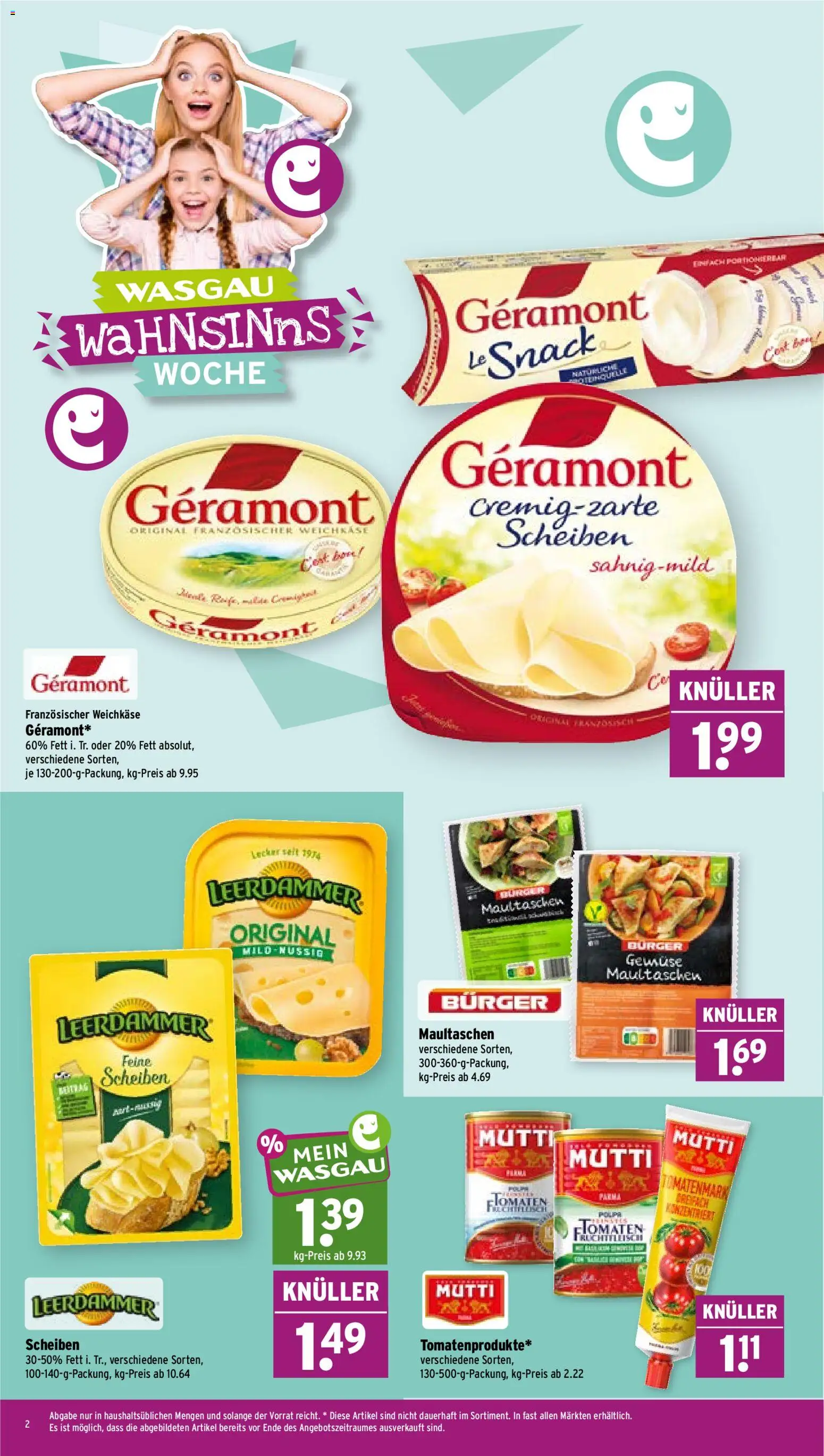 Wasgau Prospekt – gültig ab 28.09.2026 | Seite: 2 | Produkte: Geramont, Burger, Tomaten, Maultaschen