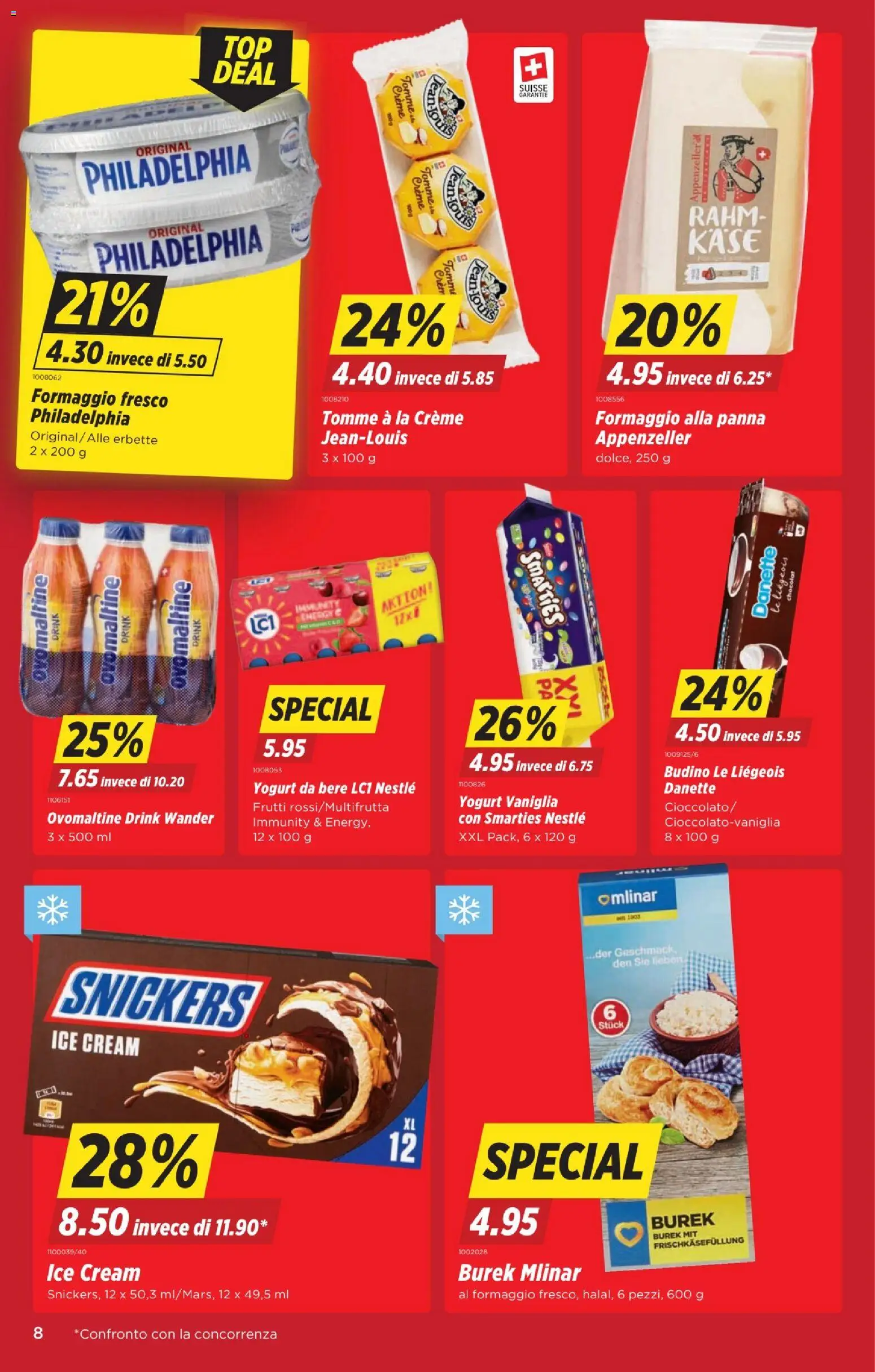 Denner aktionen IT – gültig ab 20.08.2026 | Seite: 8 | Produkte: Pudding, Snickers, Käse, Creme
