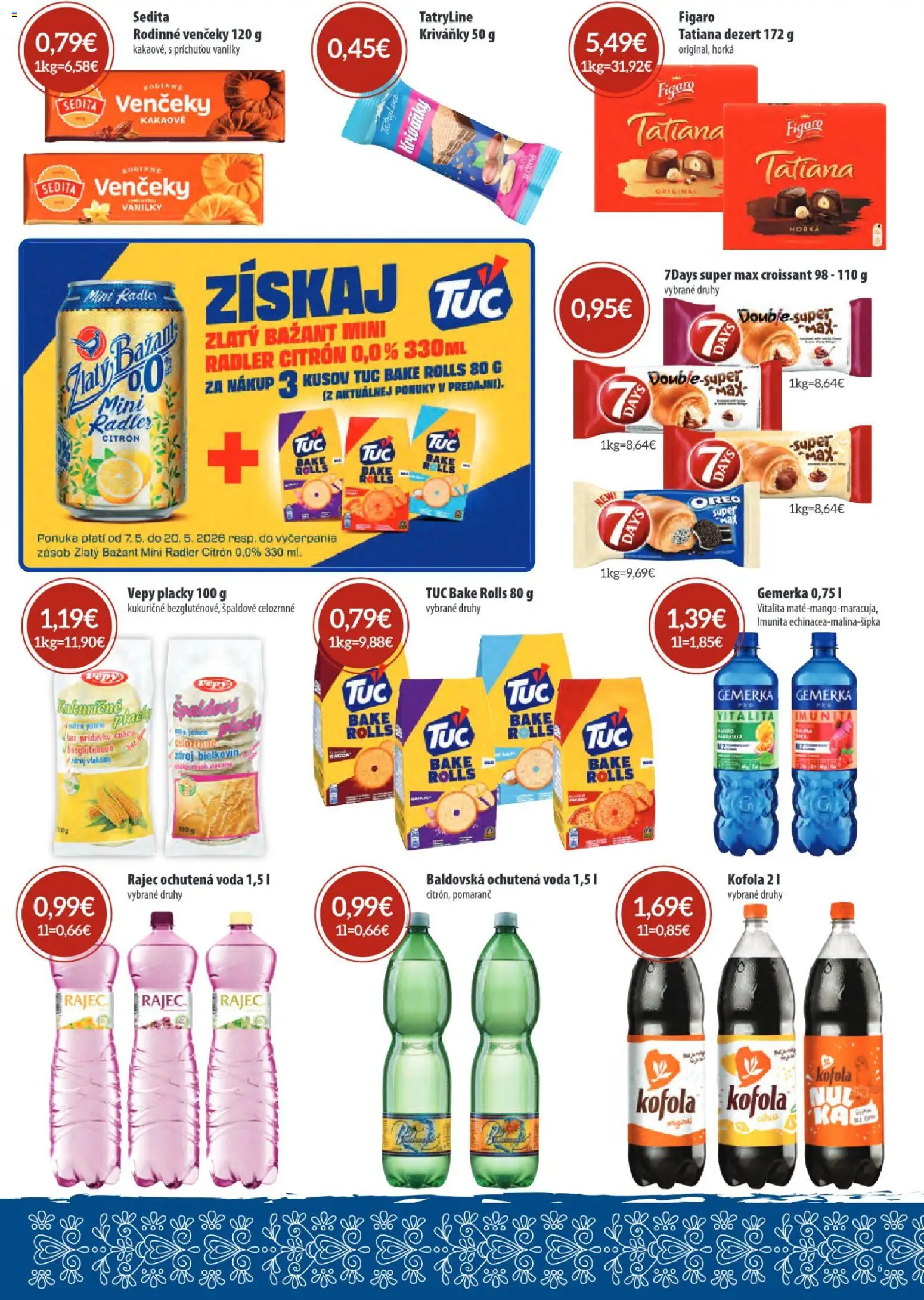 Nové Sintra akcie – leták je platný od 07.05.2026 | Strana: 6 | Produkty: Croissant, Kofola, Voda, Gemerka