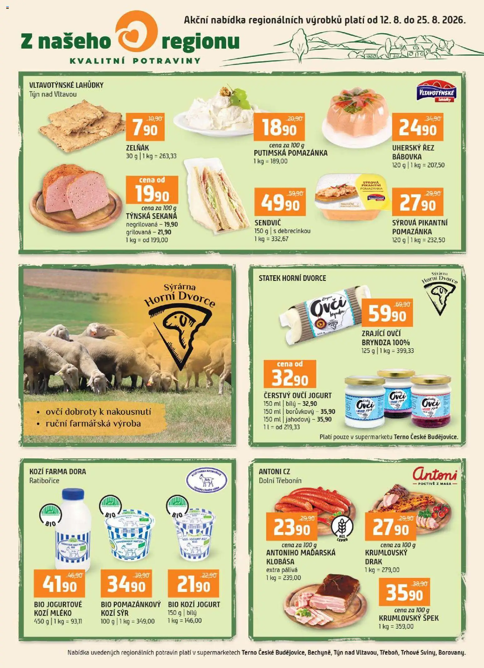 Terno leták od 12.08.2026 | Strana: 16 | Produkty: Sekaná, Klobása, Ovčí jogurt, Kozí jogurt