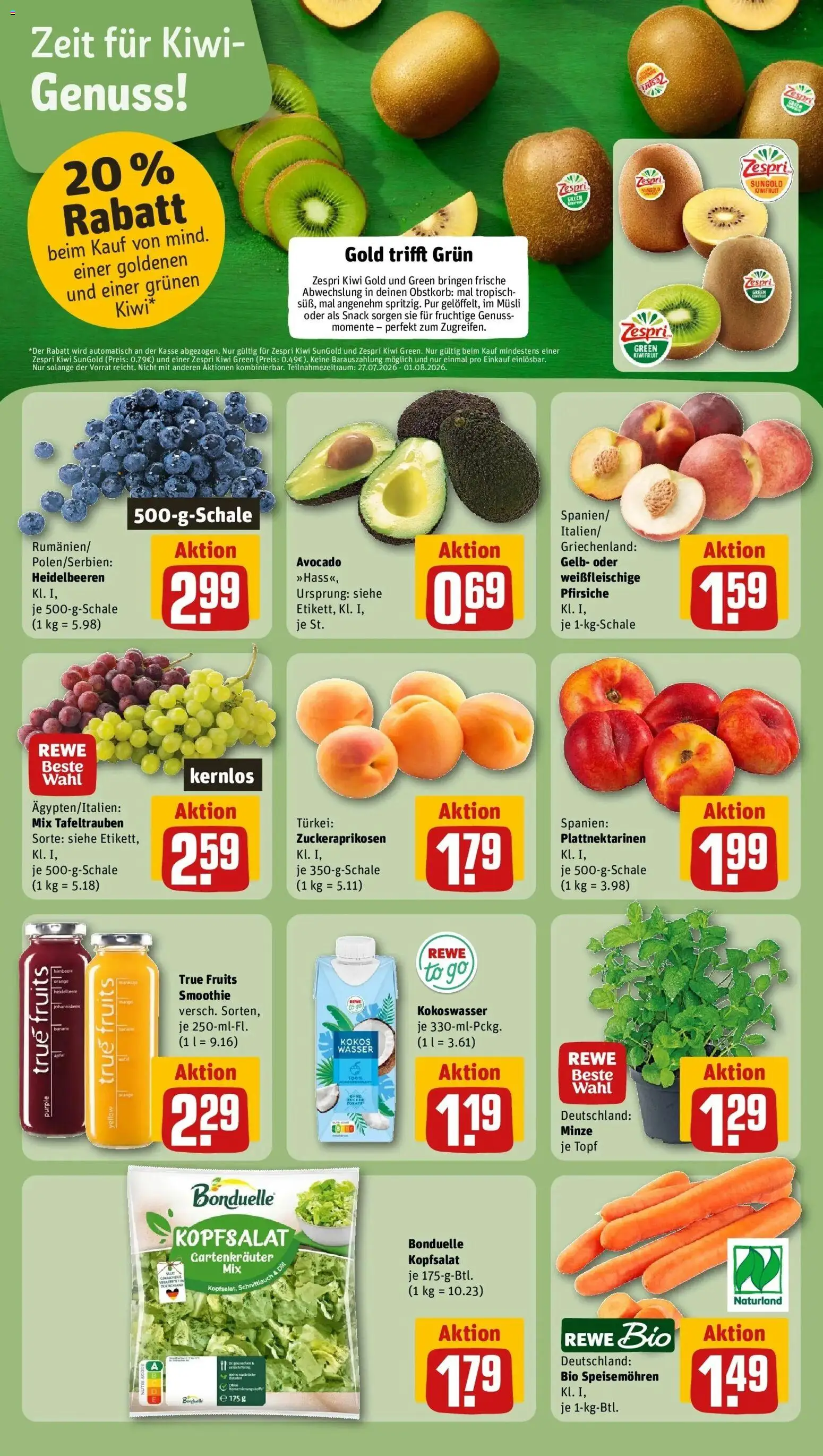Rewe Prospekt Anröchte – gültig ab 27.07.2026 | Seite: 6 | Produkte: Äpfel, Heidelbeeren, Avocado, Wasser