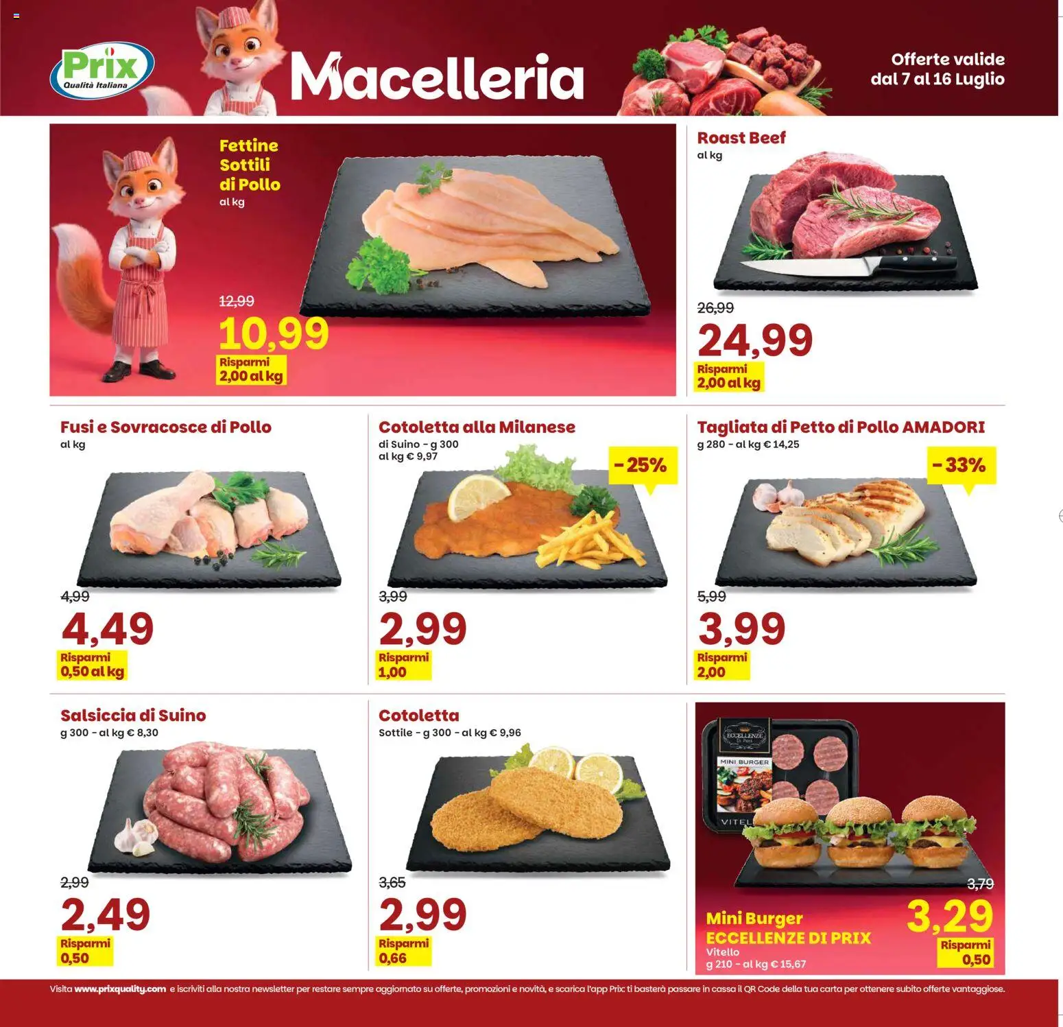 Volantino Prix del 07/07/2026 | Pagina: 5 | Prodotti: Petto di Pollo, Suino, Salsiccia, Vitello