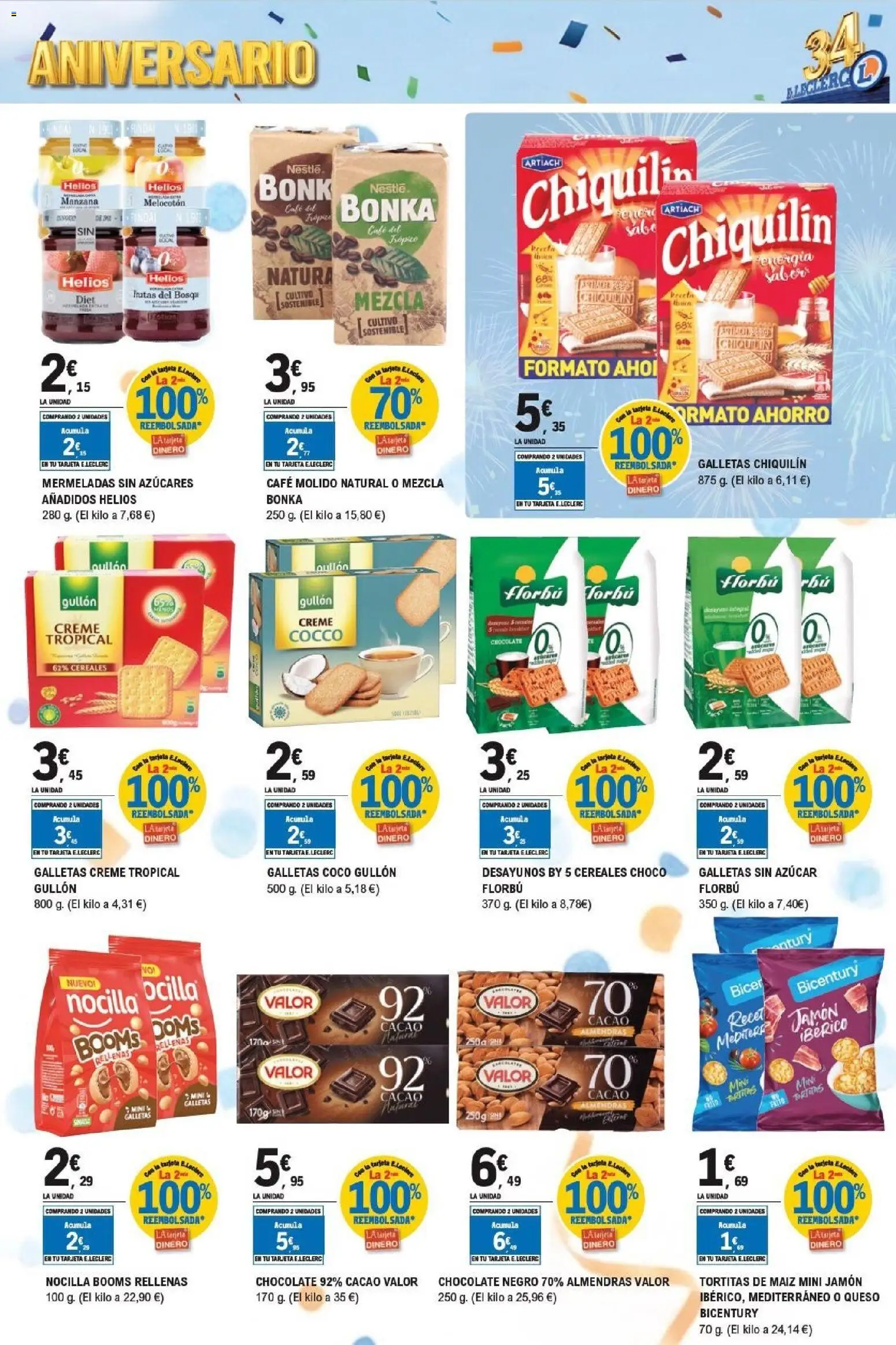 E.Leclerc Aniversario │ válido desde el 29/07/2026 | Página: 5 | Productos: Queso, Café, Galletas sin azúcar, Φρυγανιές σικάλεως