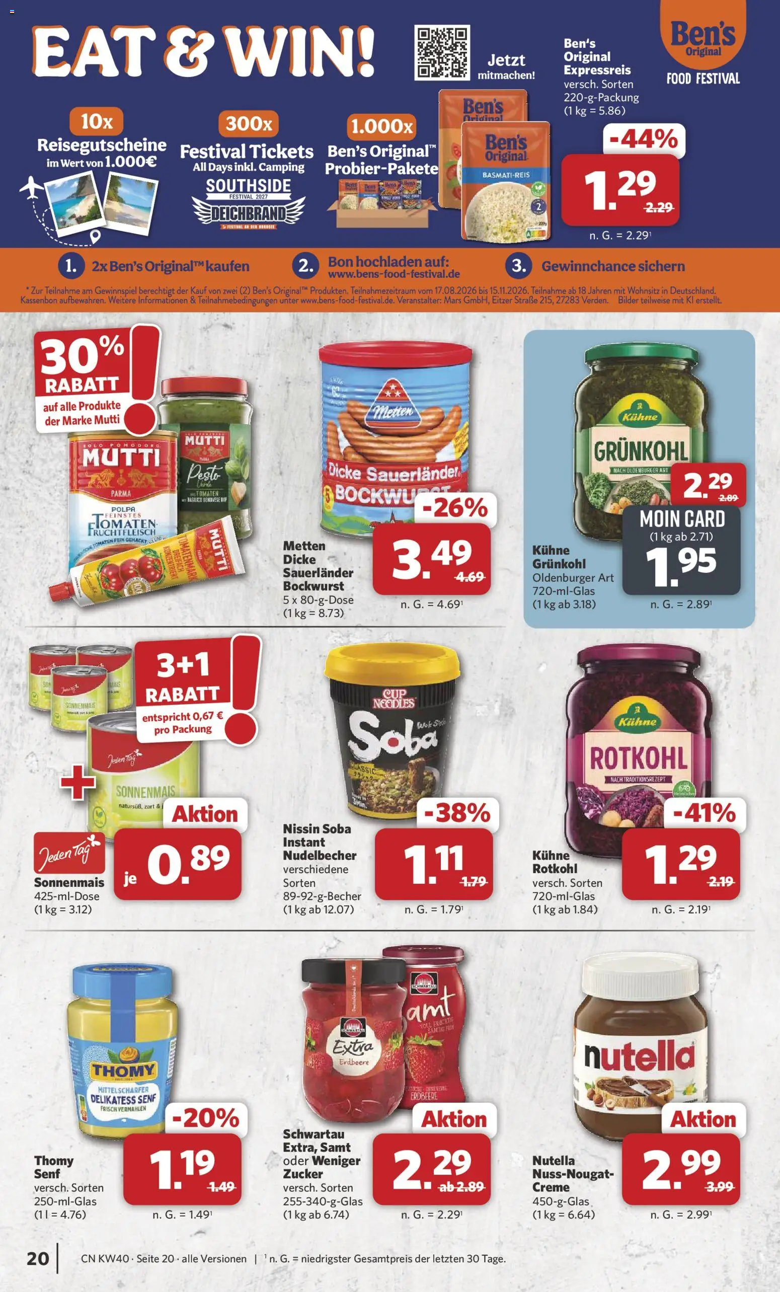 Combi Prospekt – gültig ab 28.09.2026 | Seite: 20 | Produkte: Basmatireis, Rotkohl, Tomaten, Nutella