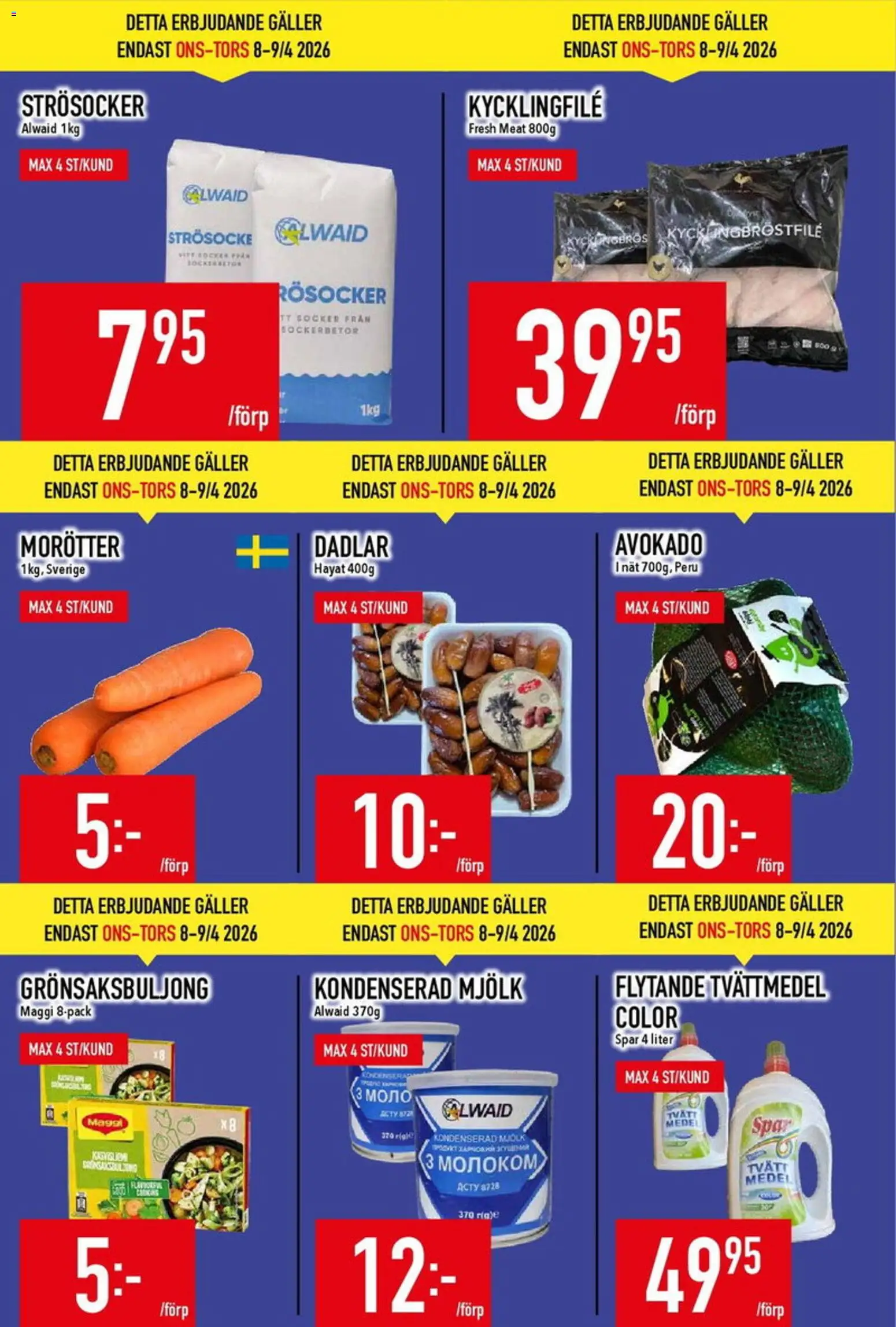 Matdax reklamblad aktuell från 13.04.2026 | Sida: 3 | Produkter: Tvättmedel, Kycklingfile, Galler, Grönsaksbuljong
