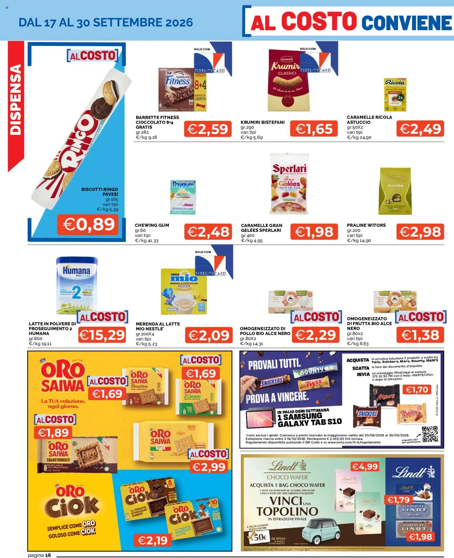 Volantino Mercatò del 17/09/2026 | Pagina: 16 | Prodotti: Cioccolato, Pollo, Latte in polvere, Caramelle