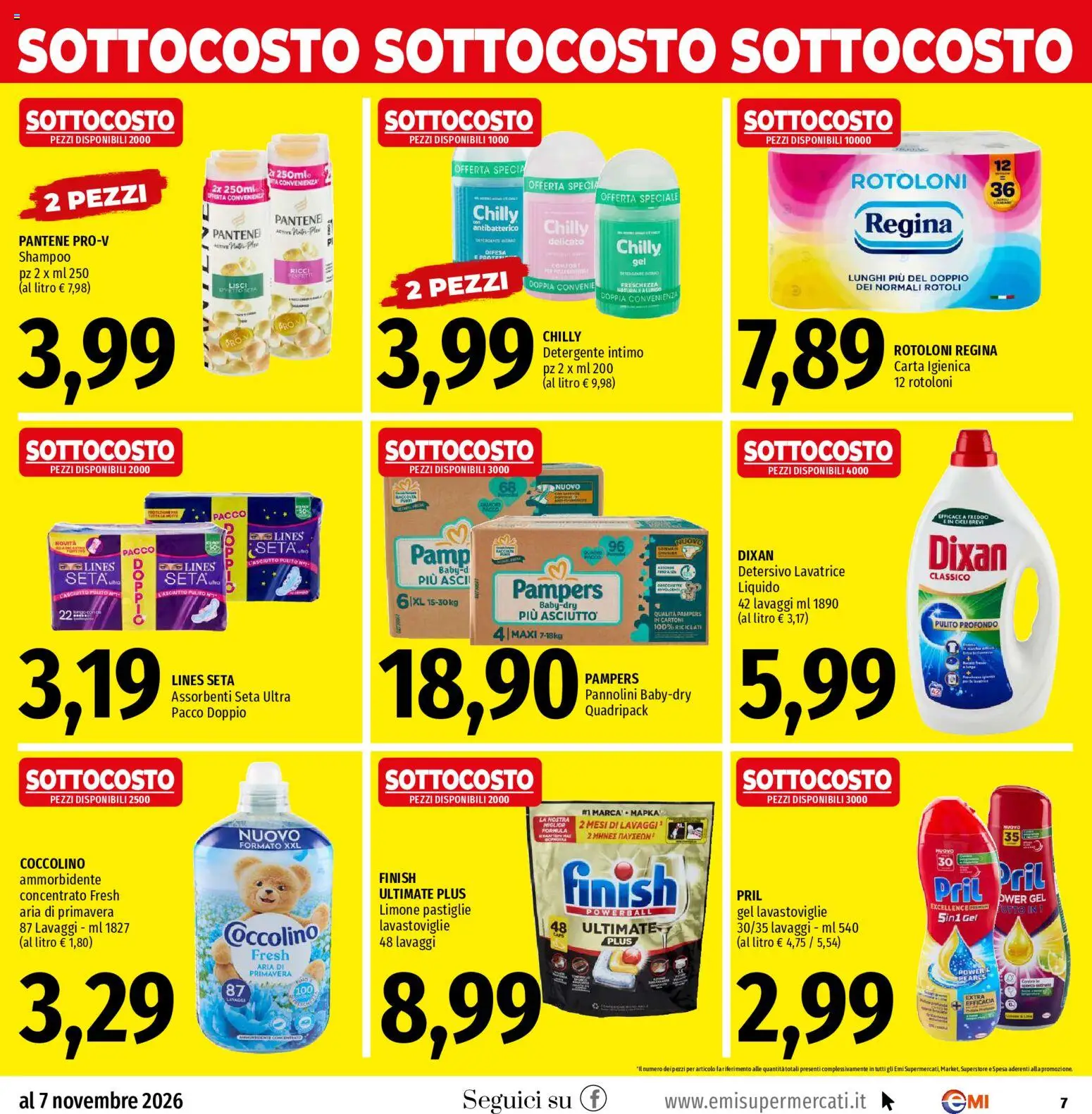 Volantino EMI del 29/10/2026 | Pagina: 7 | Prodotti: Shampoo, Carta igienica, Lavatrice, Assorbenti