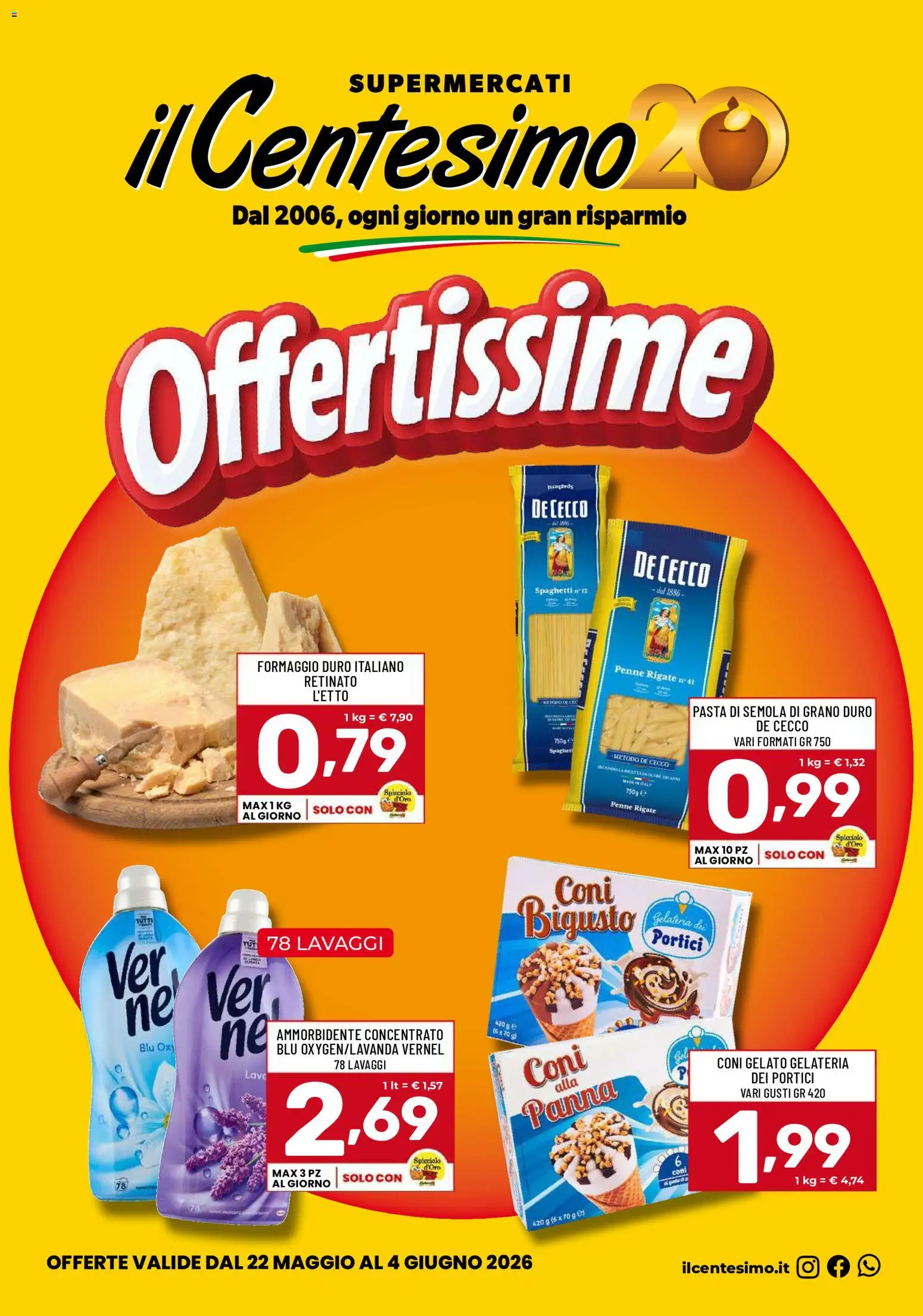 Volantino Il Centesimo del 22.05.2026 | Pagina: 1 | Prodotti: Ammorbidente, Panna, Gelato, Pasta