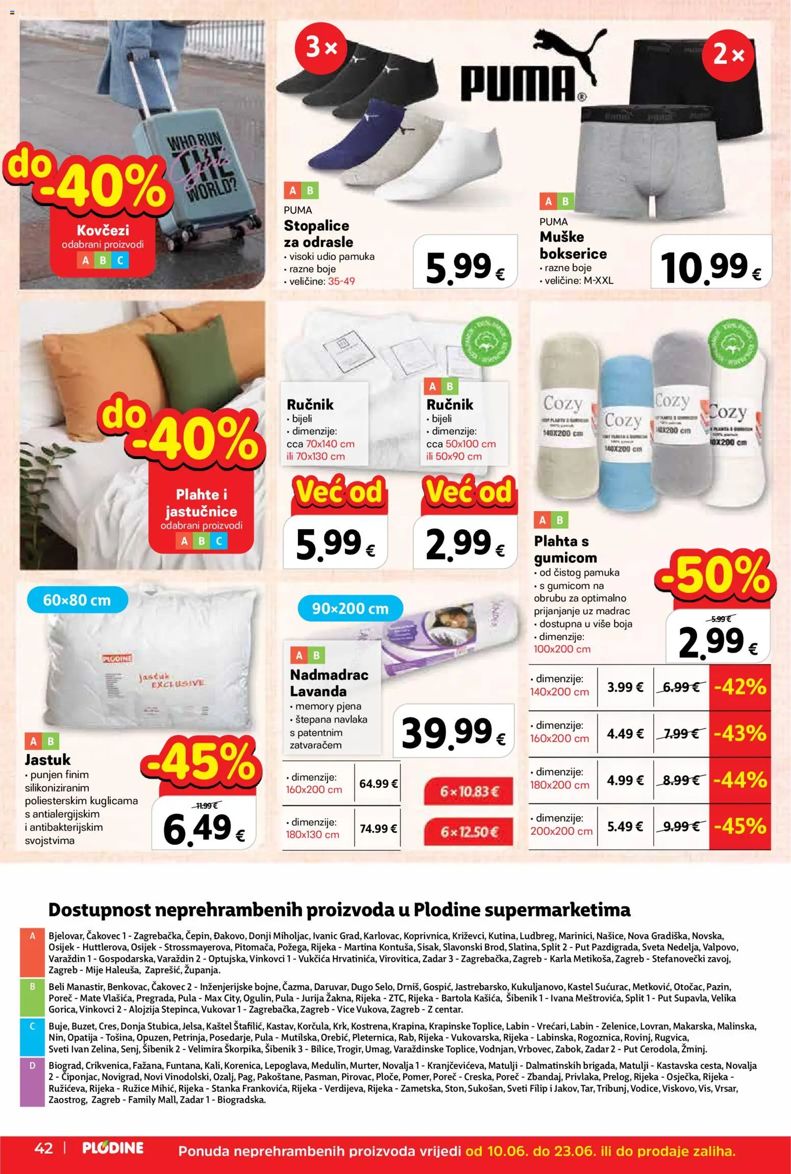 Plodine katalog | vrijedi od 10.06.2026 | Stranica: 42 | Proizvodi: Madrac, Ručnik, Plahta, Nadmadrac