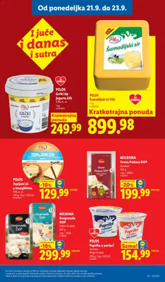 PILOS Topljeni sir u trouglicima, 25% m. m. 140 g; 1 kg = 928.50 - pregled Lidl kataloga - važi od 17.09.2026 | Strana: 85 | Proizvode: Paprika, Grana Padano, Paprika u pavlaci, Topljeni sir