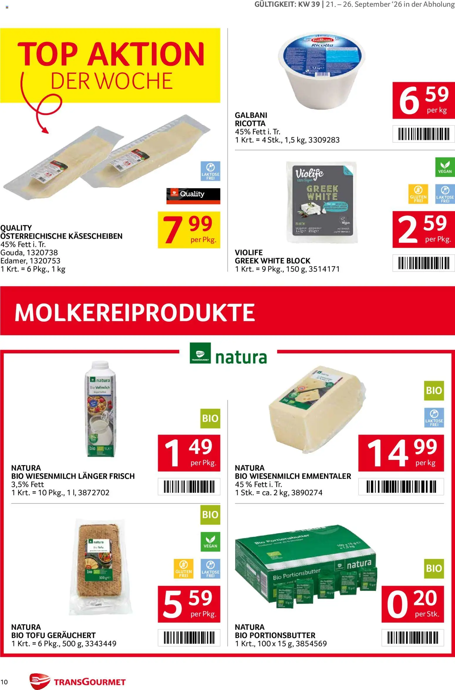 Transgourmet Flugblatt gültig ab 20.09.2026 | Seite: 8 | Produkte: Vollmilch, Tofu