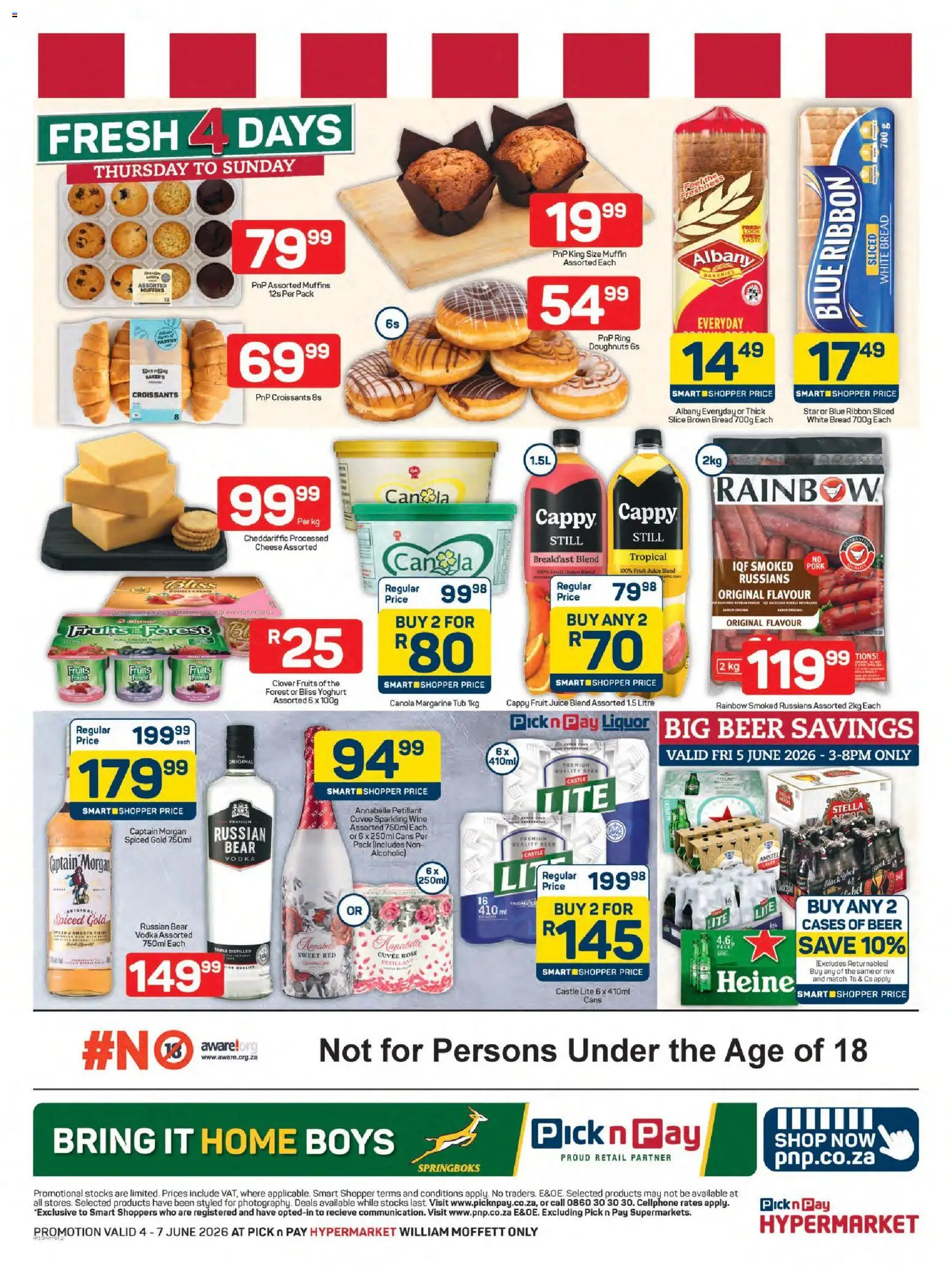New Pick n Pay catalogue – valid from 04.06.2026 | Page: 2 | Products: Cheese, Bread, Beer, Fruit
