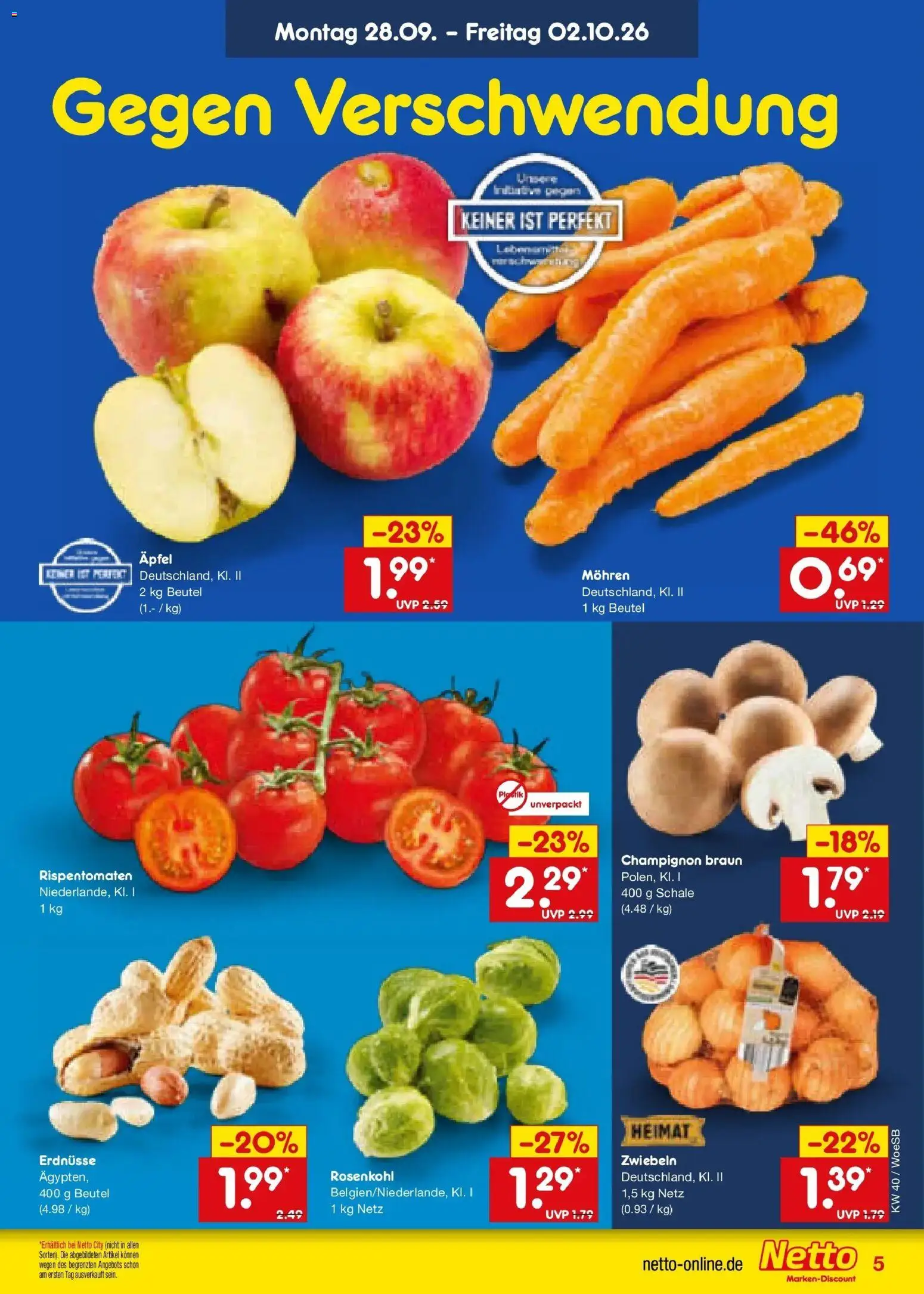 Netto Marken-Discount Prospekt Gemmingen – gültig ab 28.09.2026 | Seite: 5 | Produkte: Erdnüsse, Äpfel, Mohren, Zwiebeln