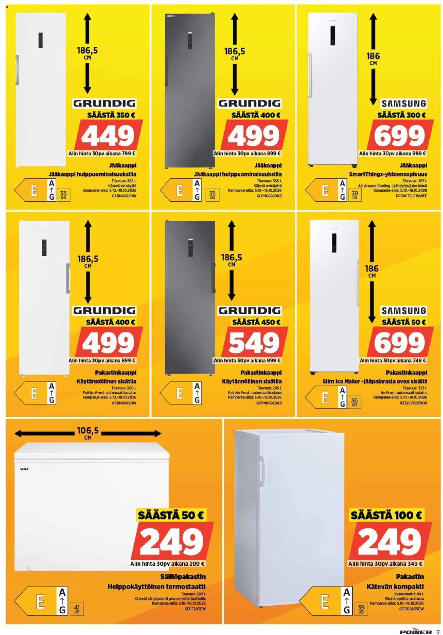 Power tarjoukset – voimassa 29/09/2026 alkaen | Sivu: 31 | Tuotteet: Jääkaappi, Pakastin