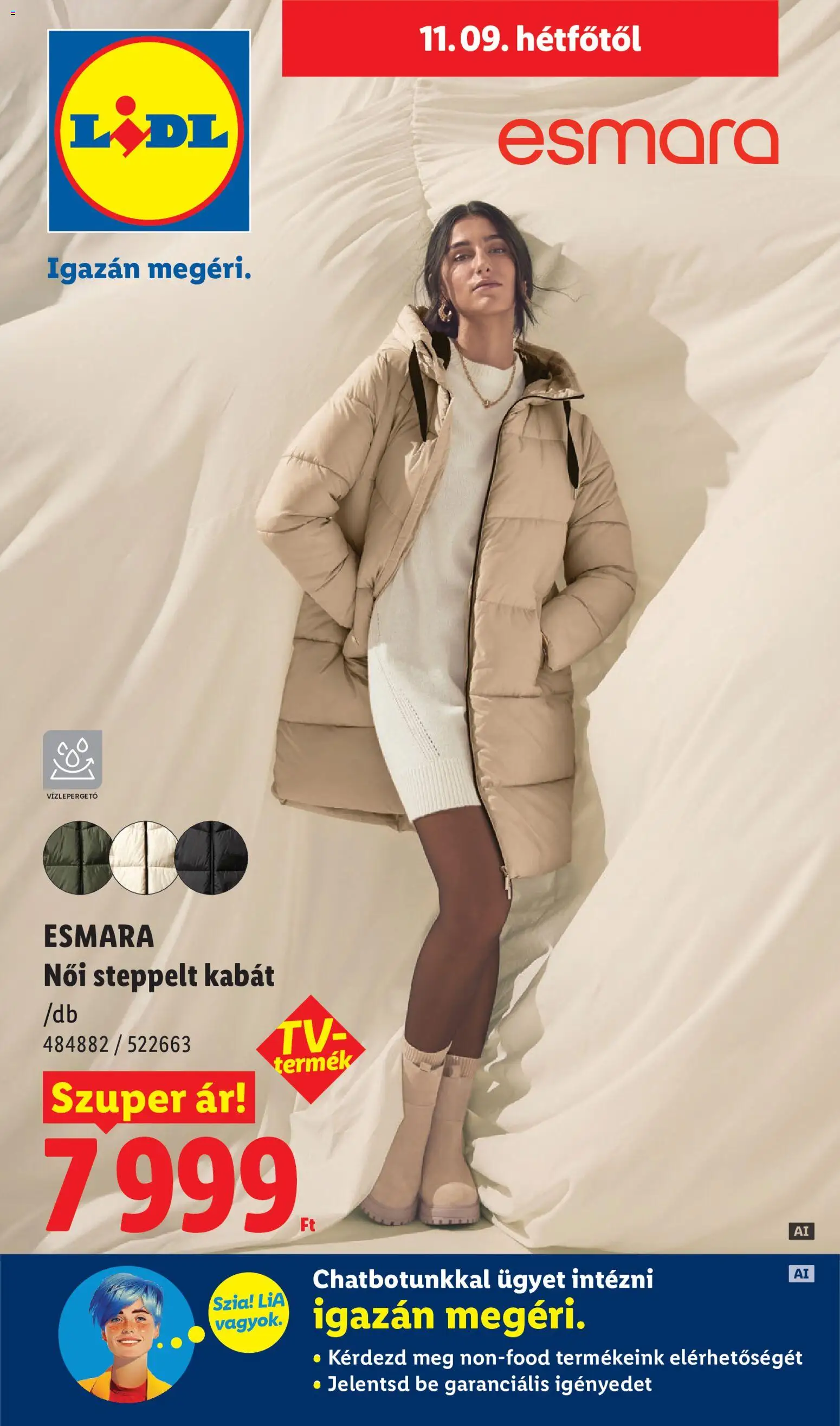 Lidl akciós ujság - amely érvényes a következő dátumtól: 2026.11.05. | Oldal: 1 | Termékek: Esmara, Kabát
