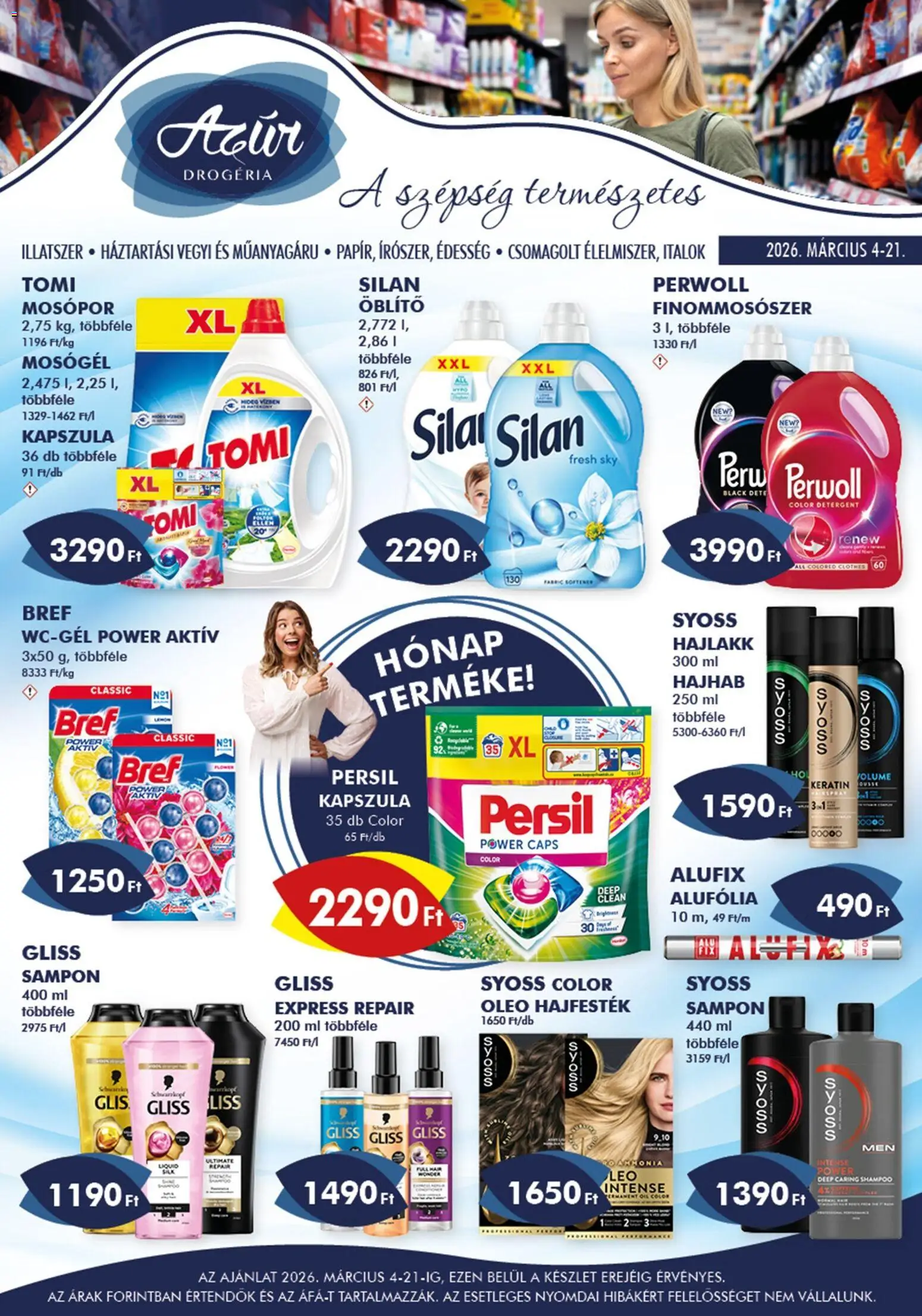 Azur akciós ujság - amely érvényes a következő dátumtól: 04.03.2026 | Oldal: 1 | Termékek: Édesség, Hajfesték, Sampon, Mosópor