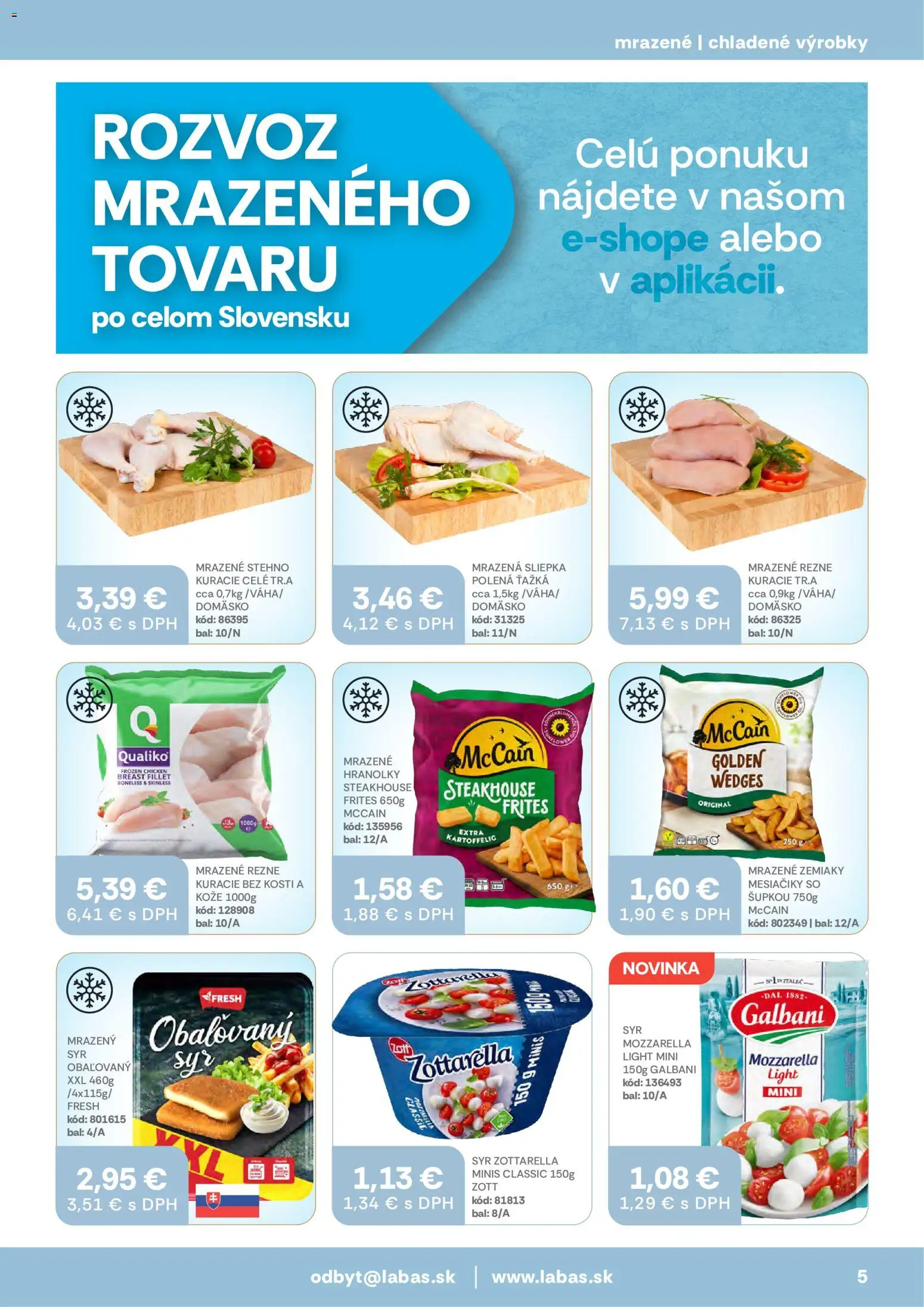 Nové Labaš akcie – leták je platný od 23.10.2026 | Strana: 5 | Produkty: Syr, Mozzarella, Zemiaky, Rezne