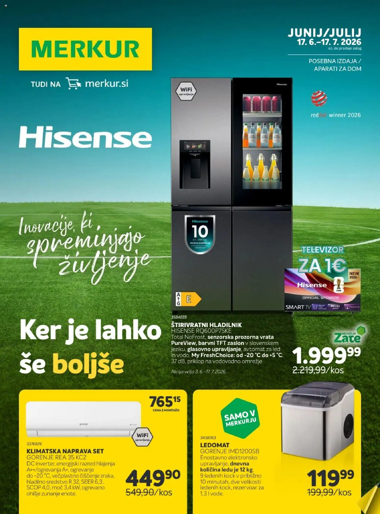 Novi Merkur katalog ponudbe – veljaven od 17.06.2026 | Stran: 1 | Izdelki: Televizor, Klimatska naprava, Hladilnik, Vrata