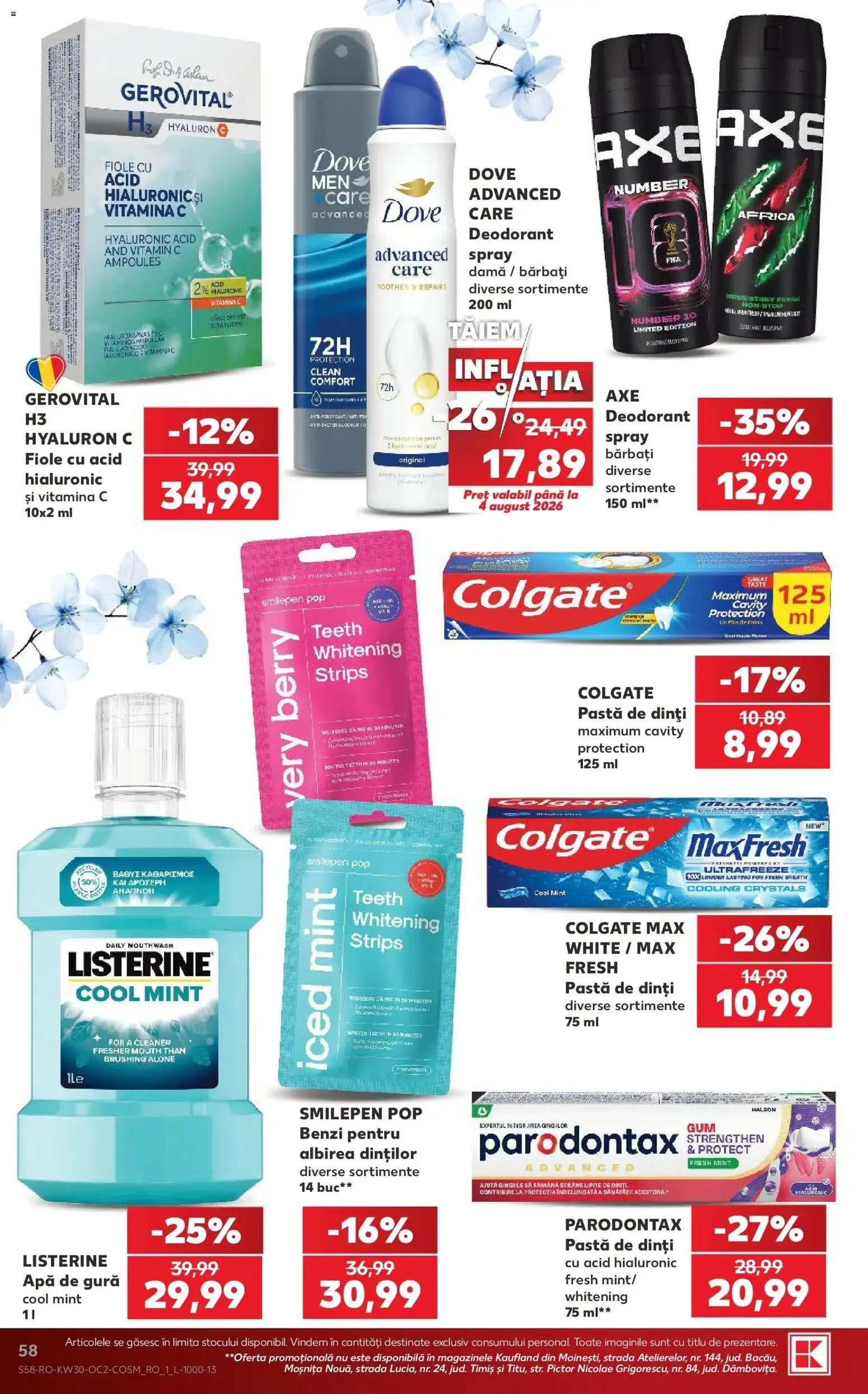 Noul catalog Kaufland – valabil de la 22.07.2026 | Pagină: 58 | Produse: Clean, Pat, Pastă de dinți, Apă