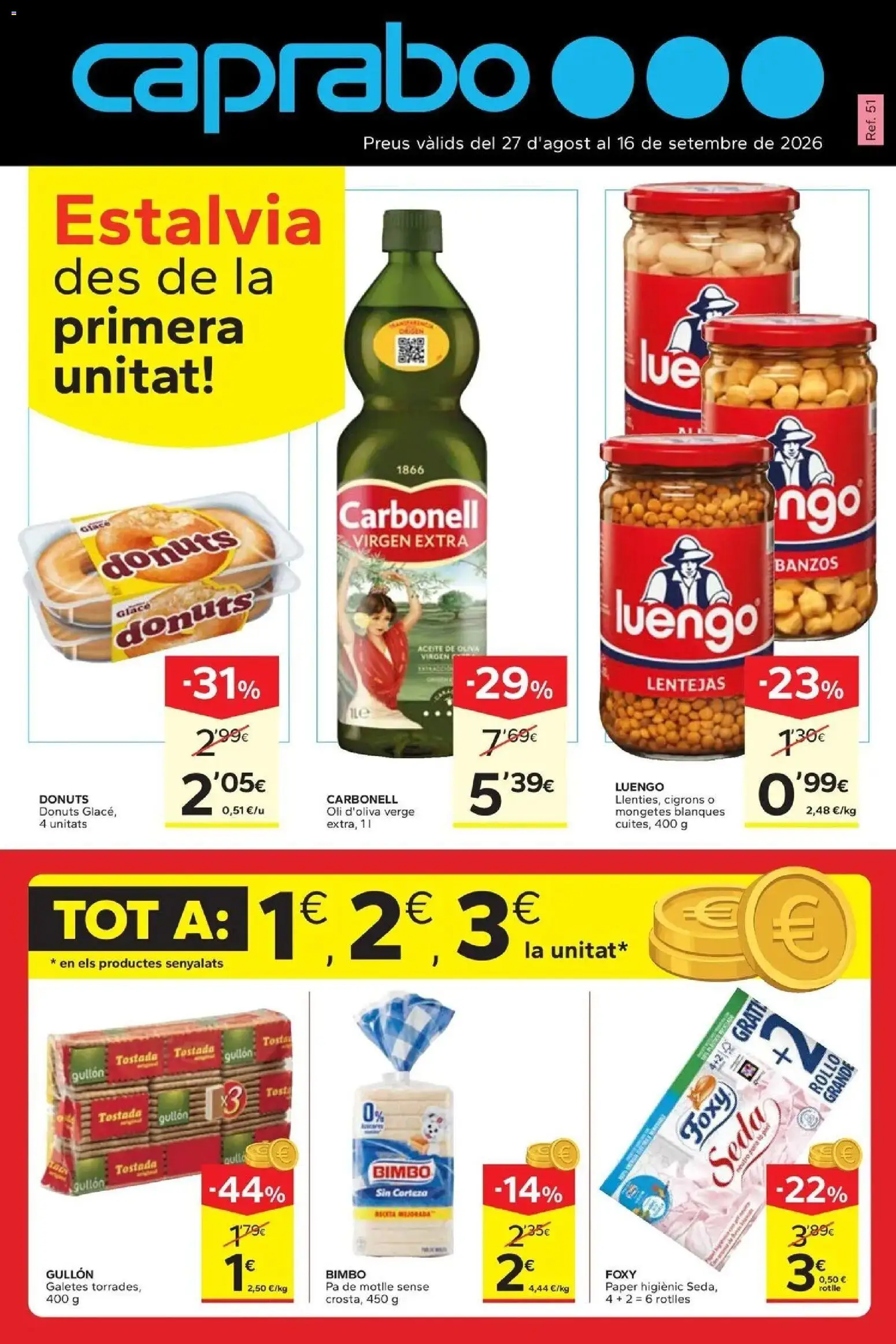 Caprabo - Estalvia des de la primera unitat │ válido desde el 17/09/2026 | Página: 1 | Productos: Lentejas, Donuts