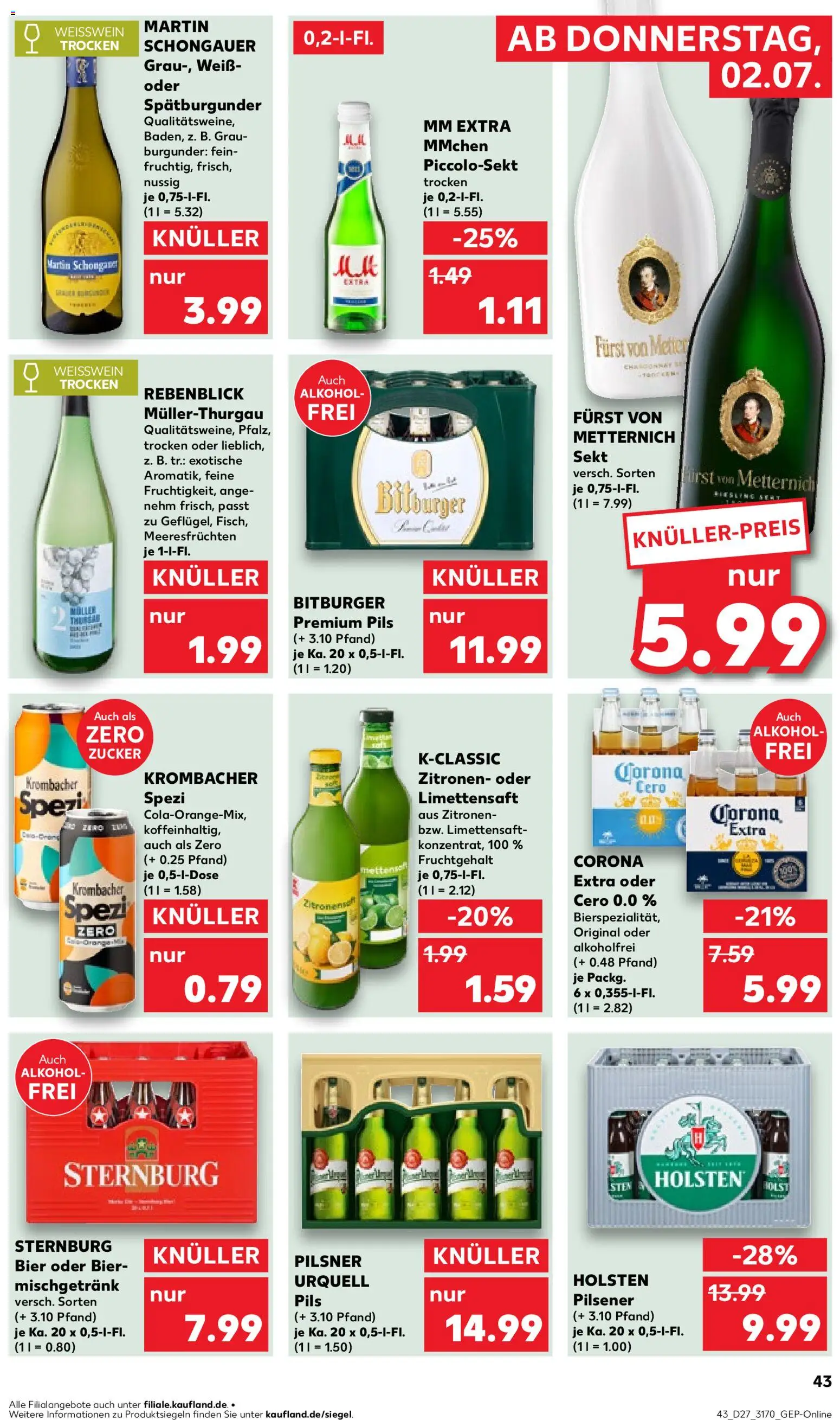 Kaufland Německo leták - Rostock od 02.07.2026 | Strana: 43 | Produkty: Pilsner, Sekt