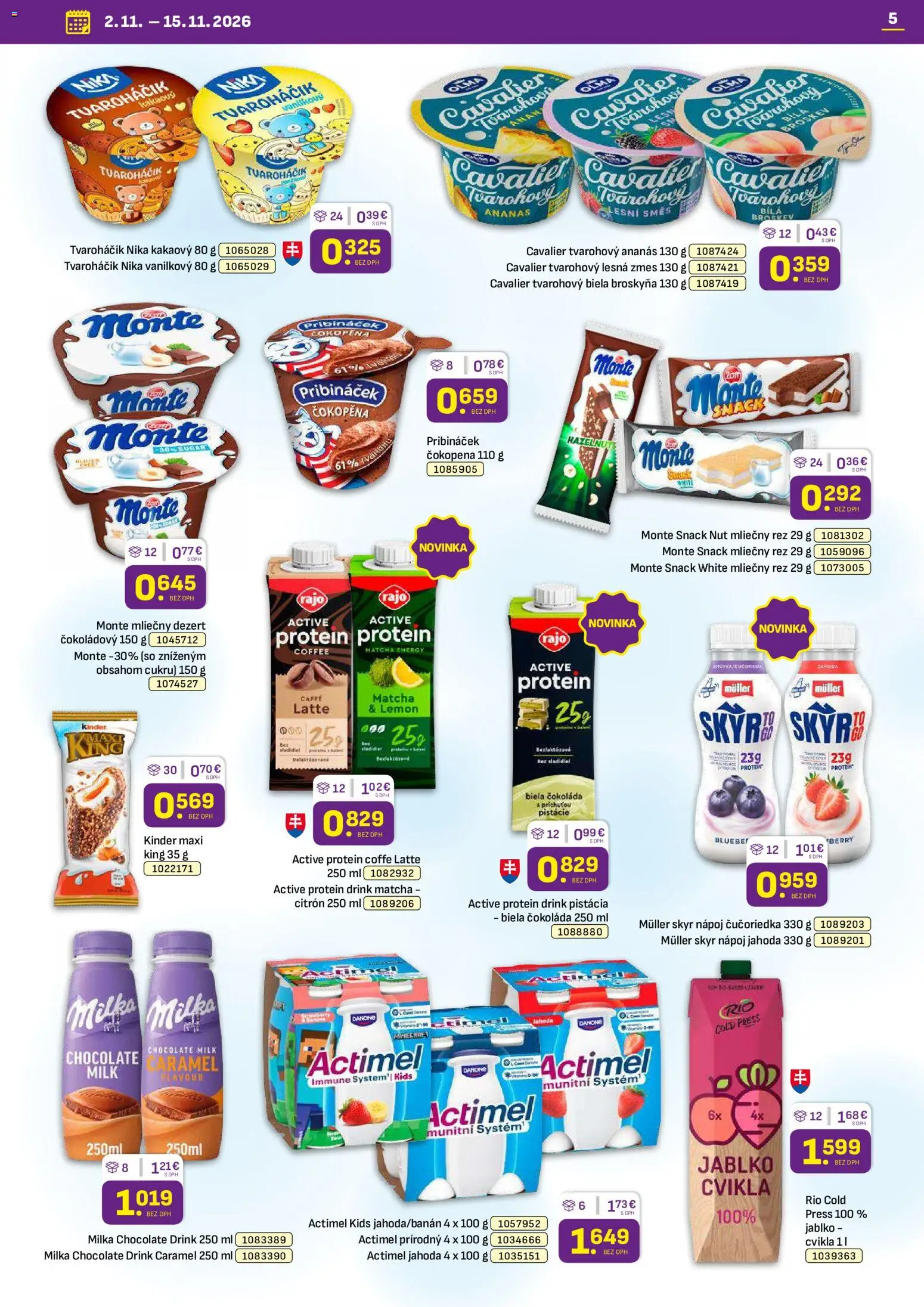 Nové Libex akcie – leták je platný od 02.11.2026 | Strana: 5 | Produkty: Skyr, Kinder, Cvikla, Milka