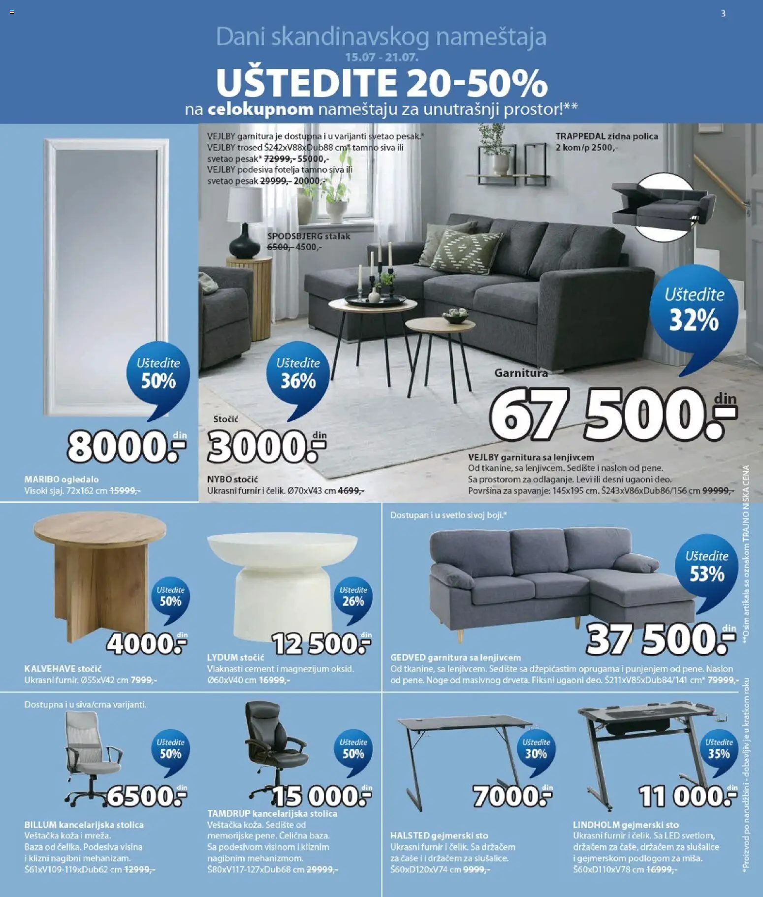 Jysk katalog - važi od 15.07.2026 | Strana: 3 | Proizvode: Cement, Sofa, Ogledalo, Slušalice