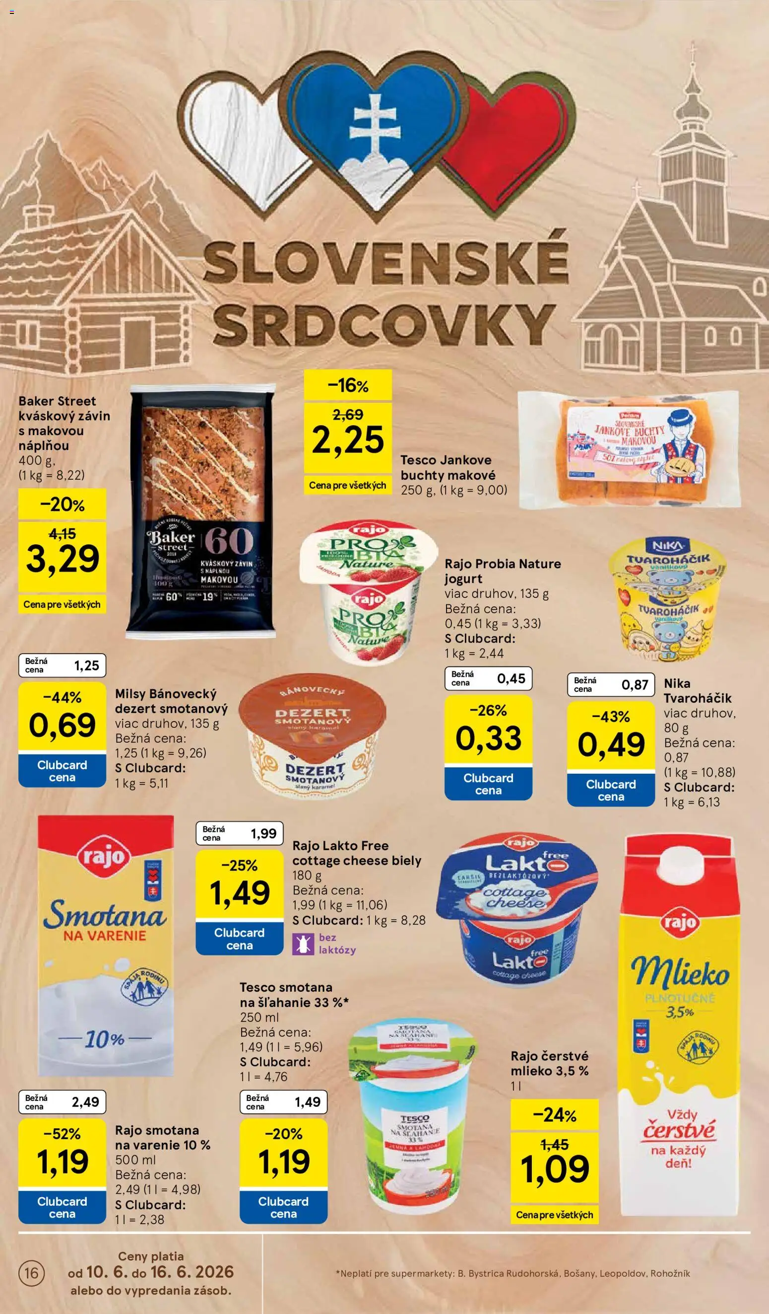 Nové Tesco akcie – leták je platný od 10.06.2026 | Strana: 16 | Produkty: Mlieko, Jogurt, Smotana, Smotana na šľahanie