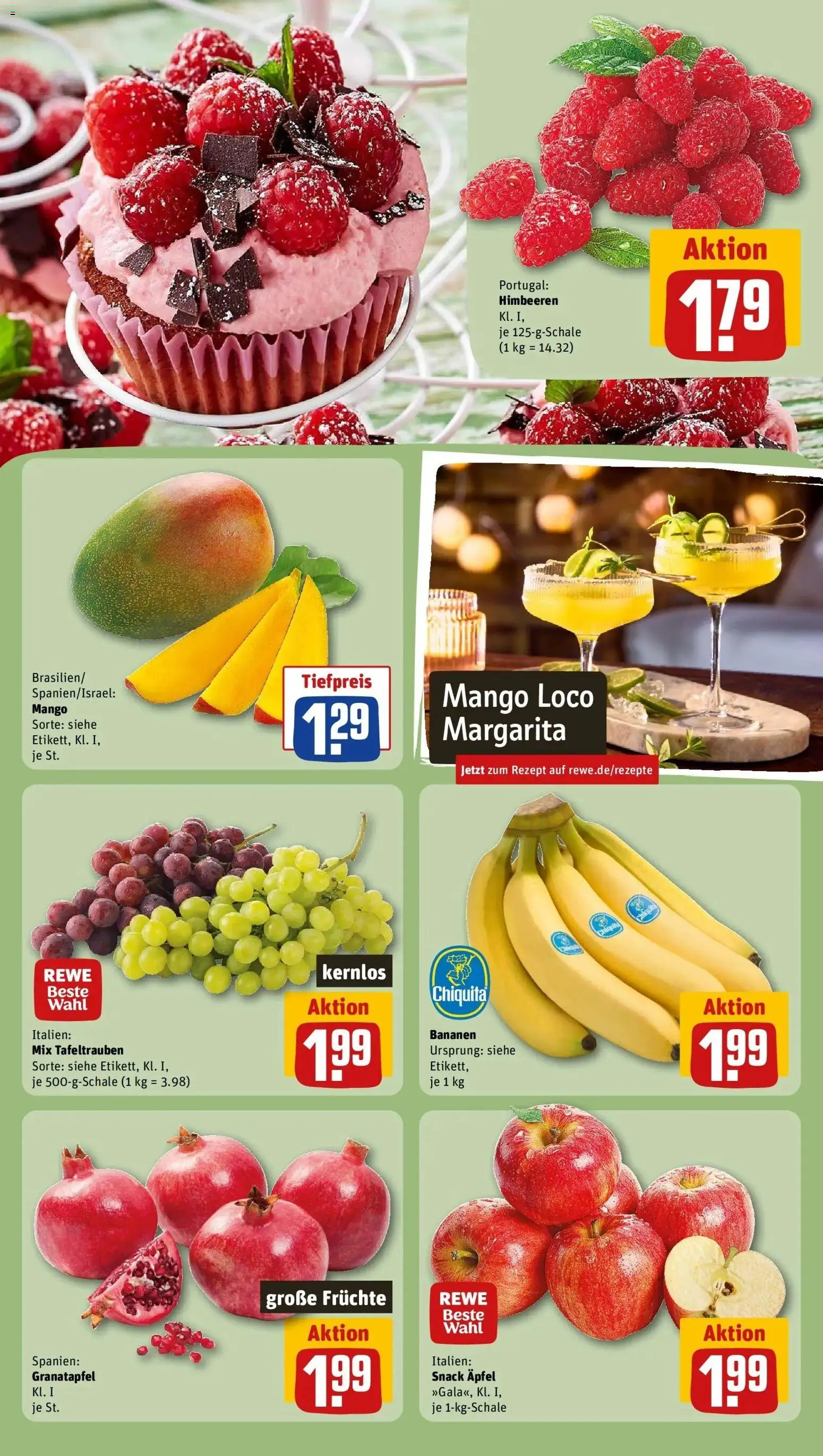 REWE Prospekt ab 14.09.2026 zum Blättern » Angebote | Seite: 4 | Produkte: Himbeeren, Granatapfel, Äpfel, Mango