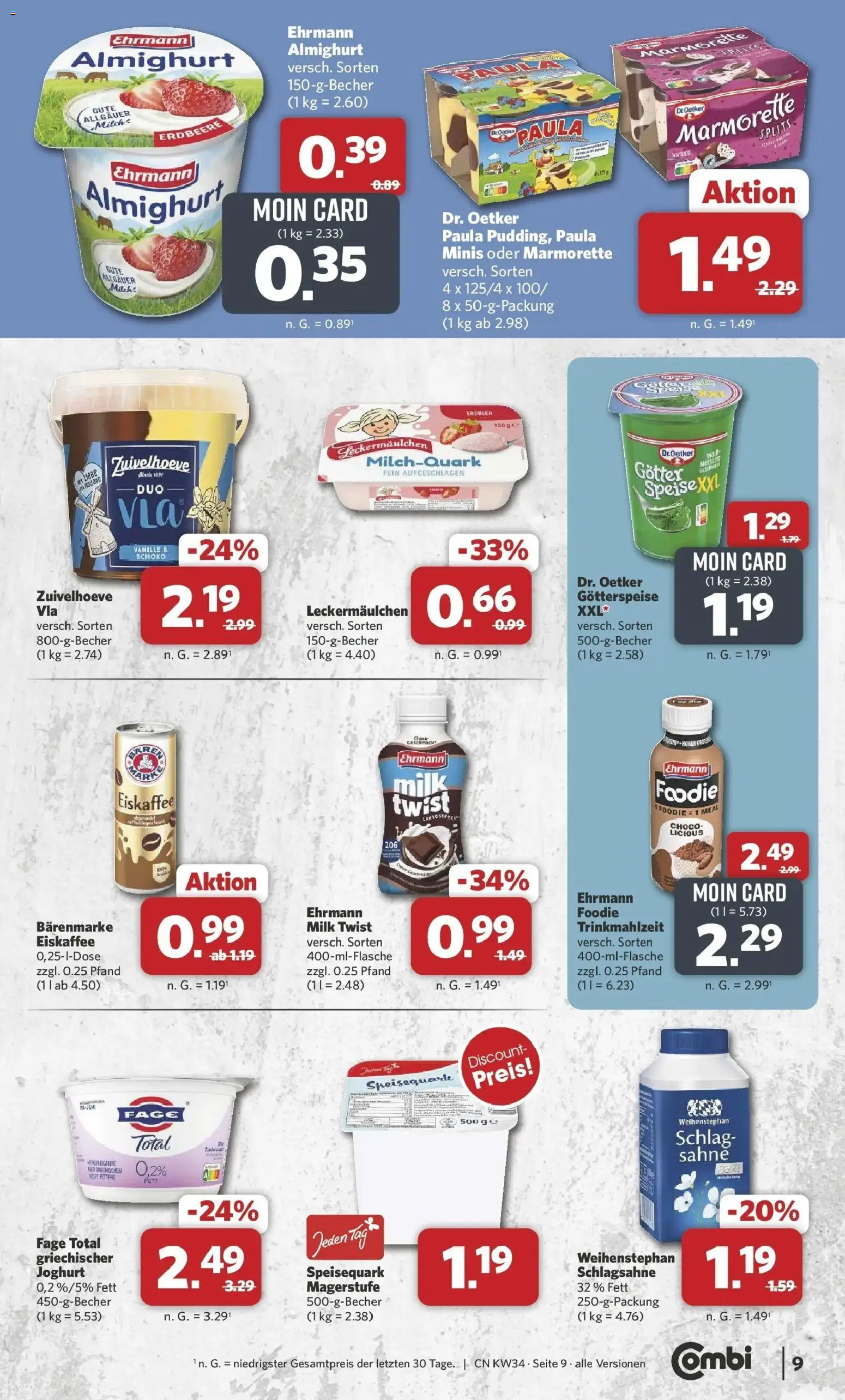 Combi Prospekt Dülmen (ab 17.08.2026) zum Blättern | Seite: 9 | Produkte: Schlagsahne, Vanille, Sahne, Speisequark