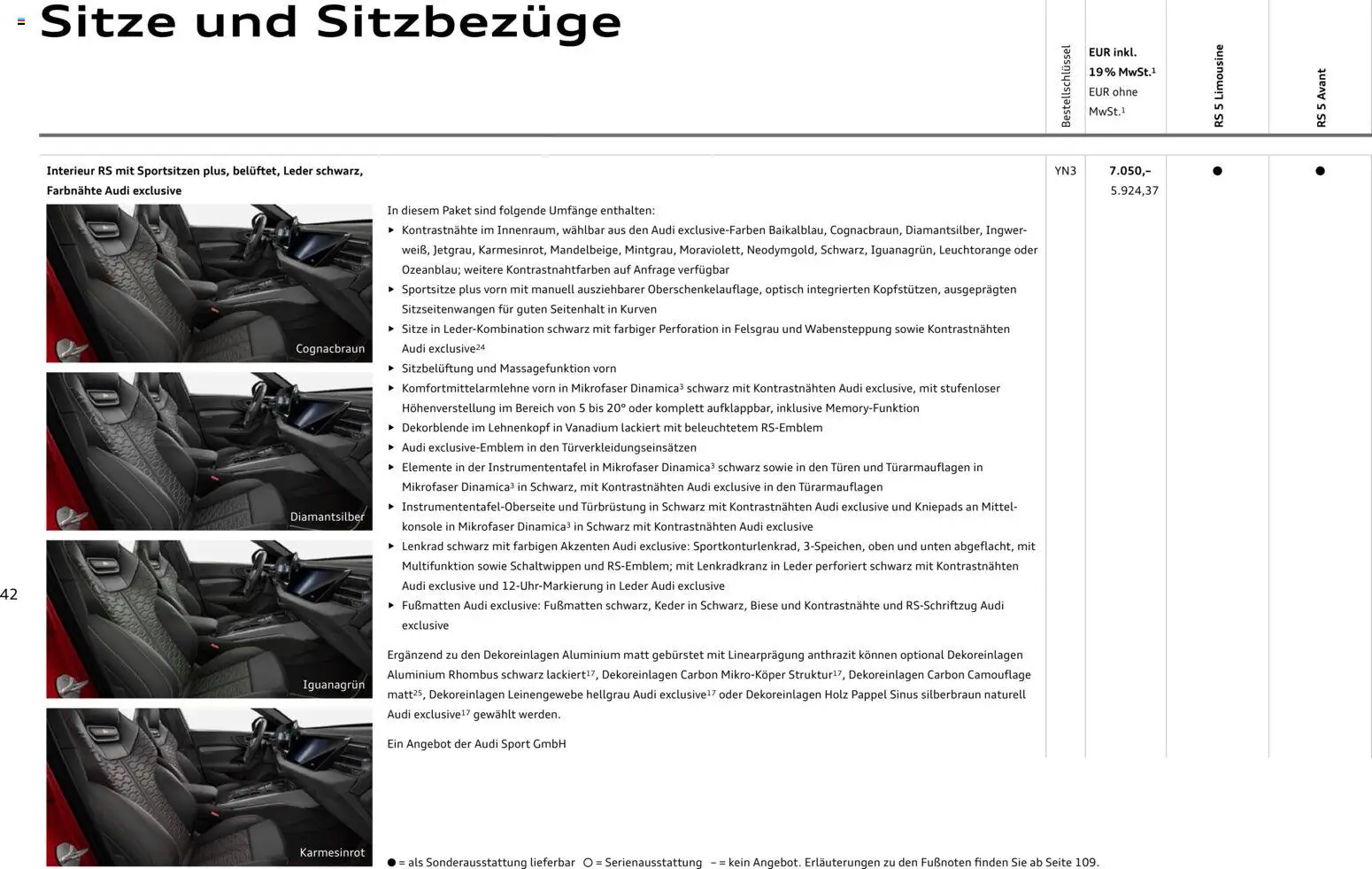 Audi RS 5 Limousine / RS 5 Avant – gültig ab 01.04.2026 | Seite: 42